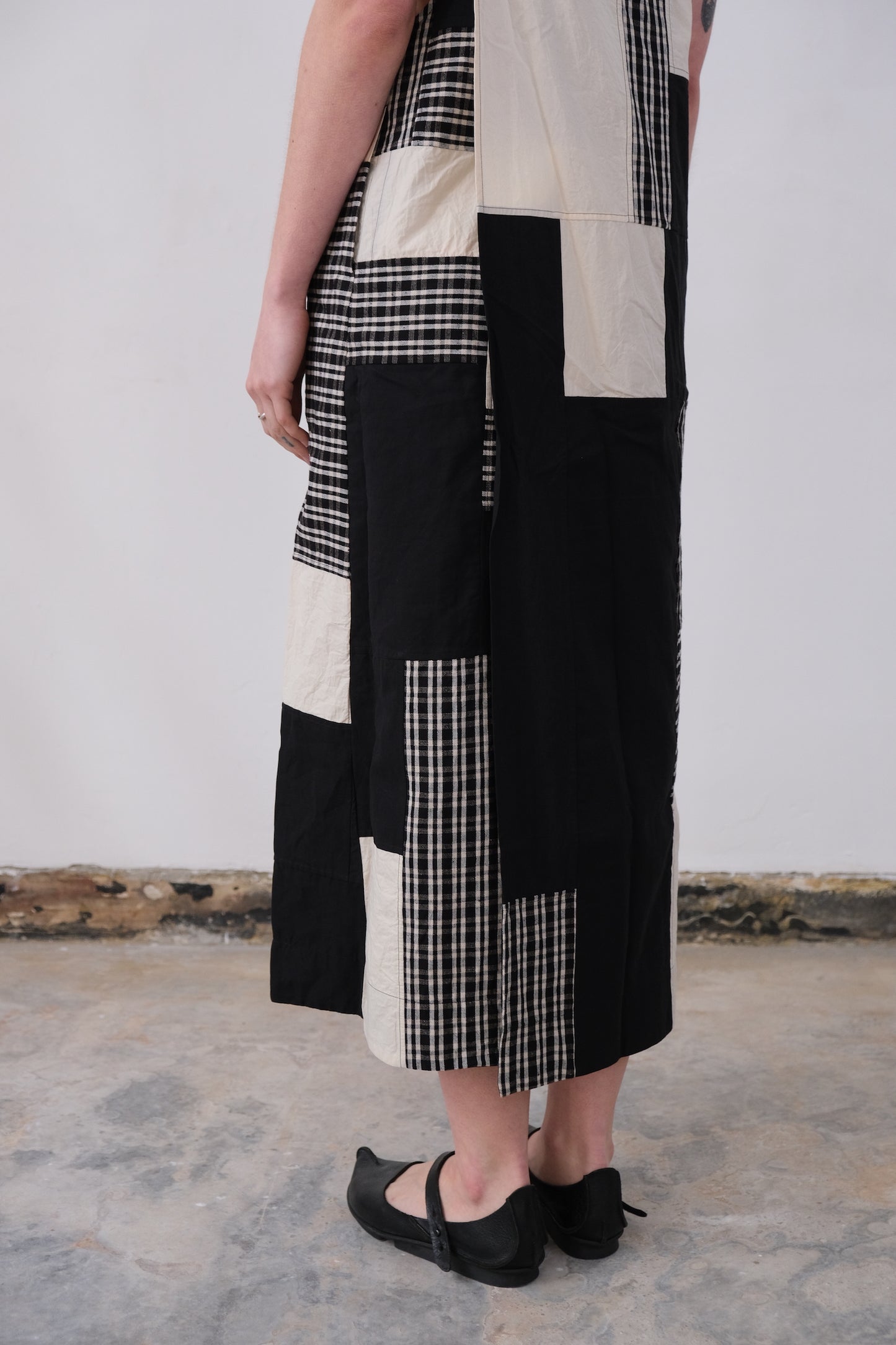 apron dress, dark patchwork