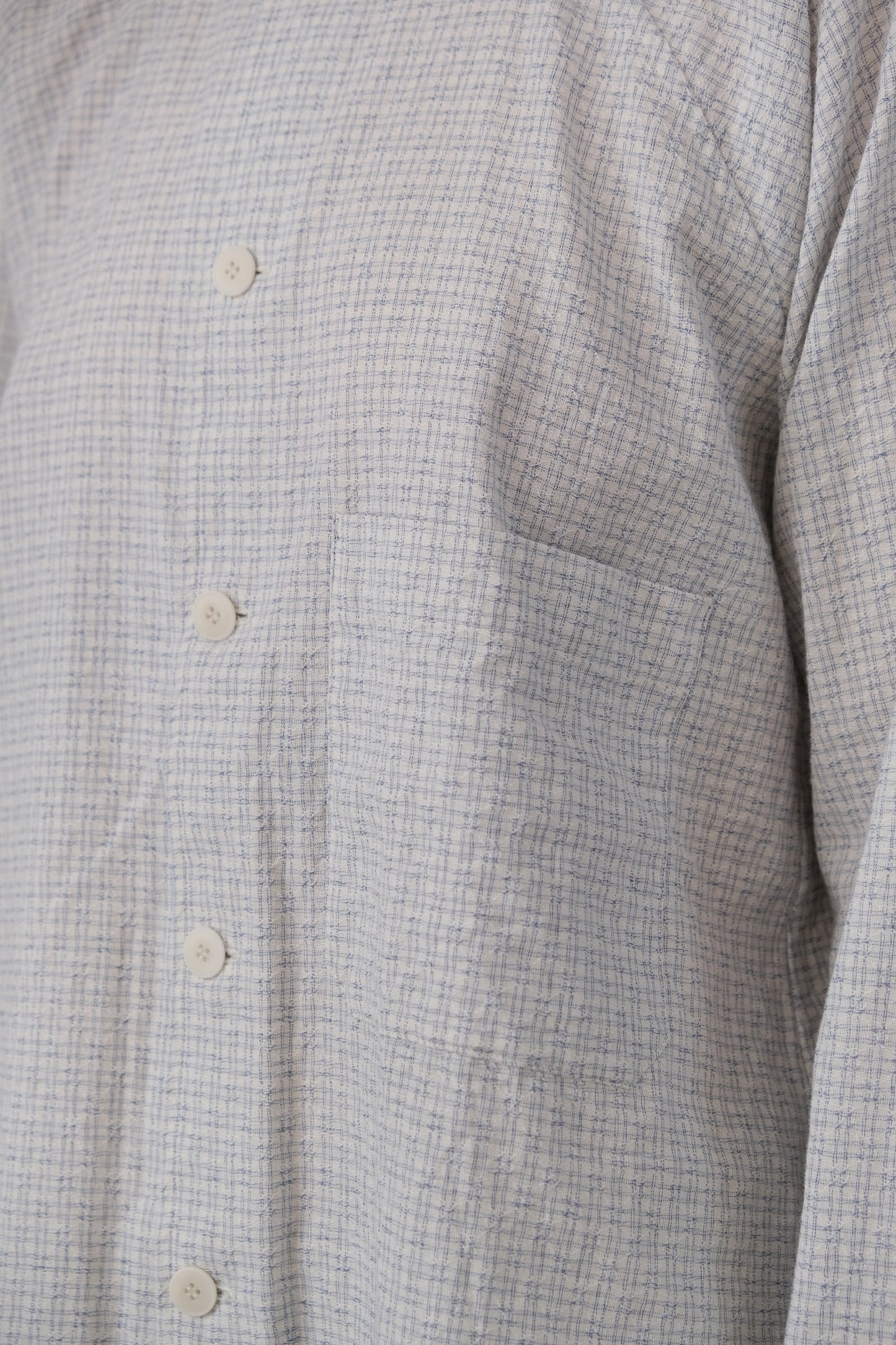 writers shirt, white light blue fine tribal check