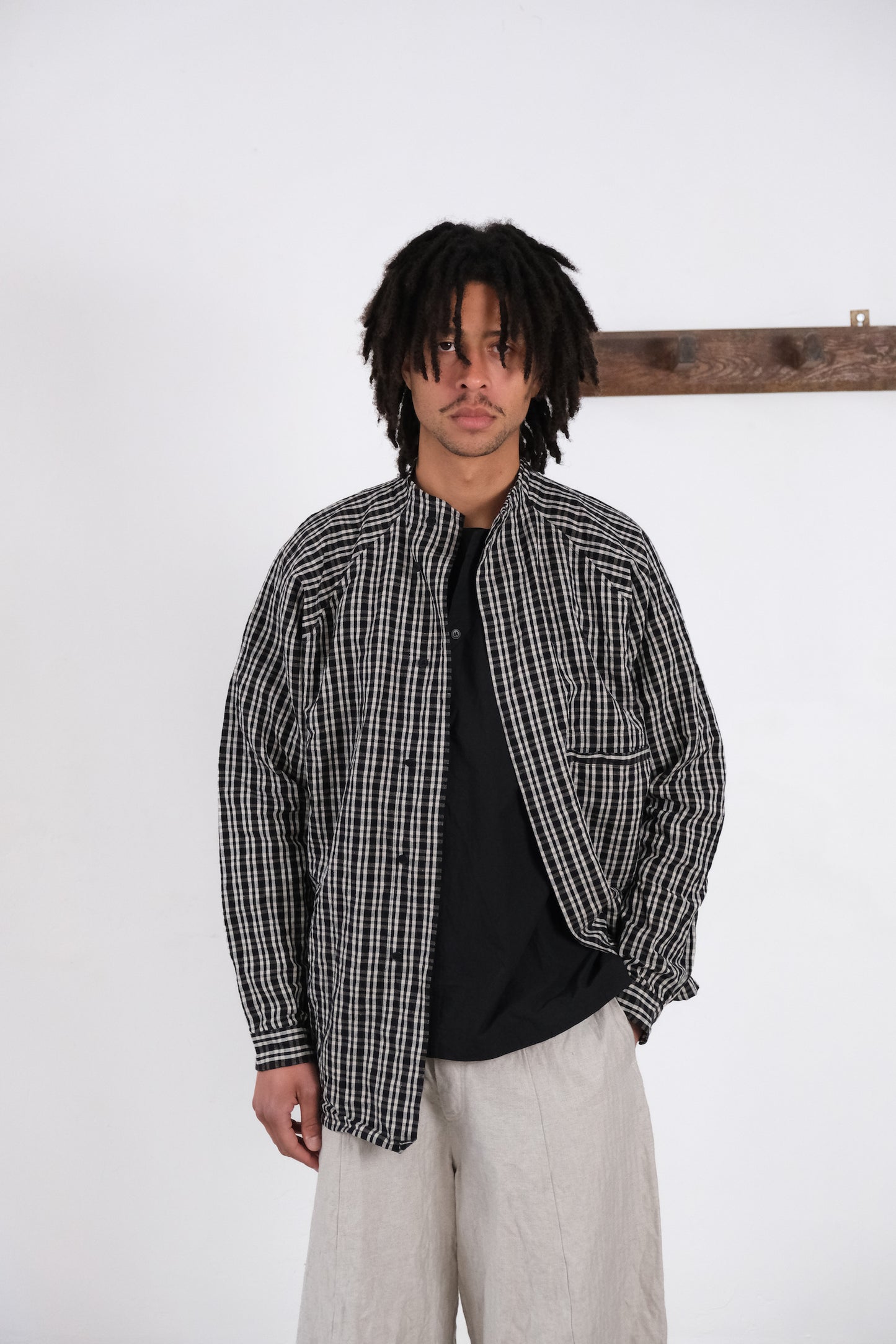 stand collar shirt, black kelsch cloth