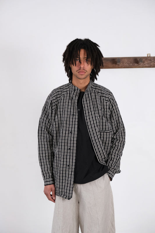 stand collar shirt, black kelsch cloth