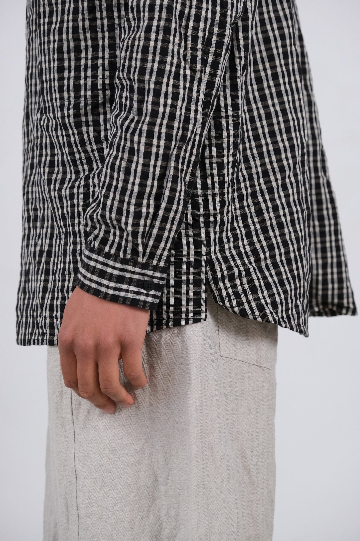 stand collar shirt, black kelsch cloth