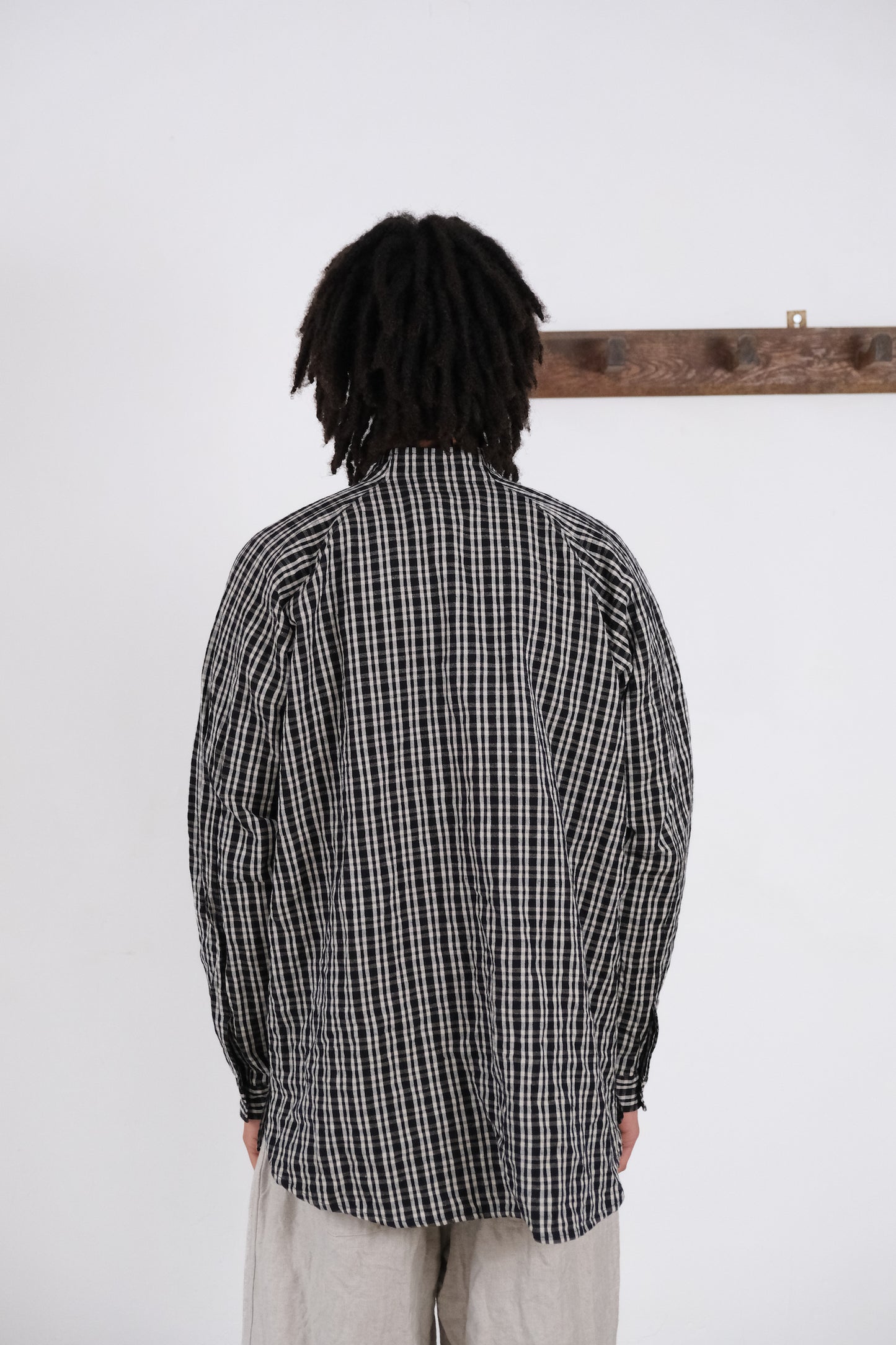 stand collar shirt, black kelsch cloth