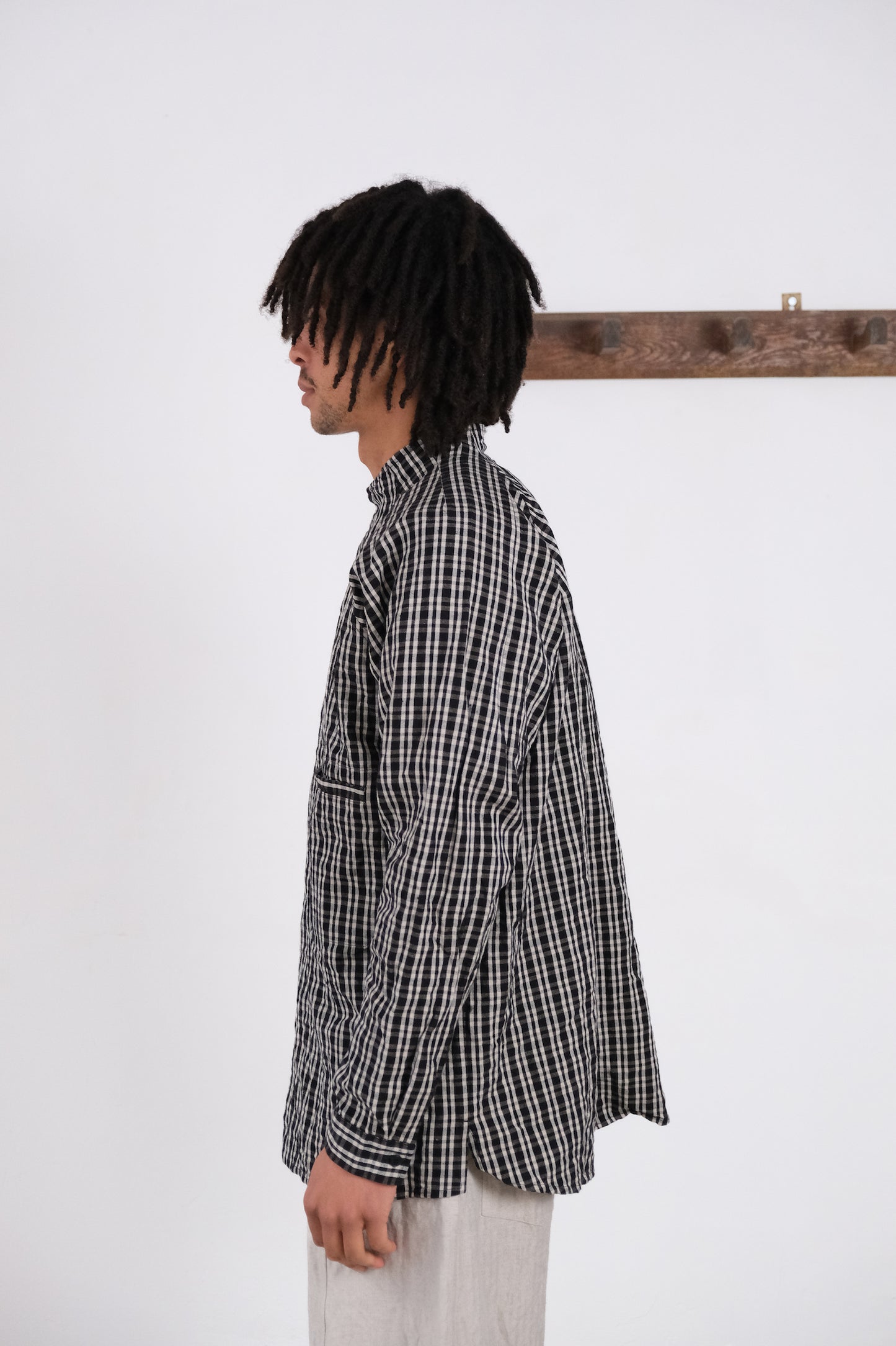 stand collar shirt, black kelsch cloth