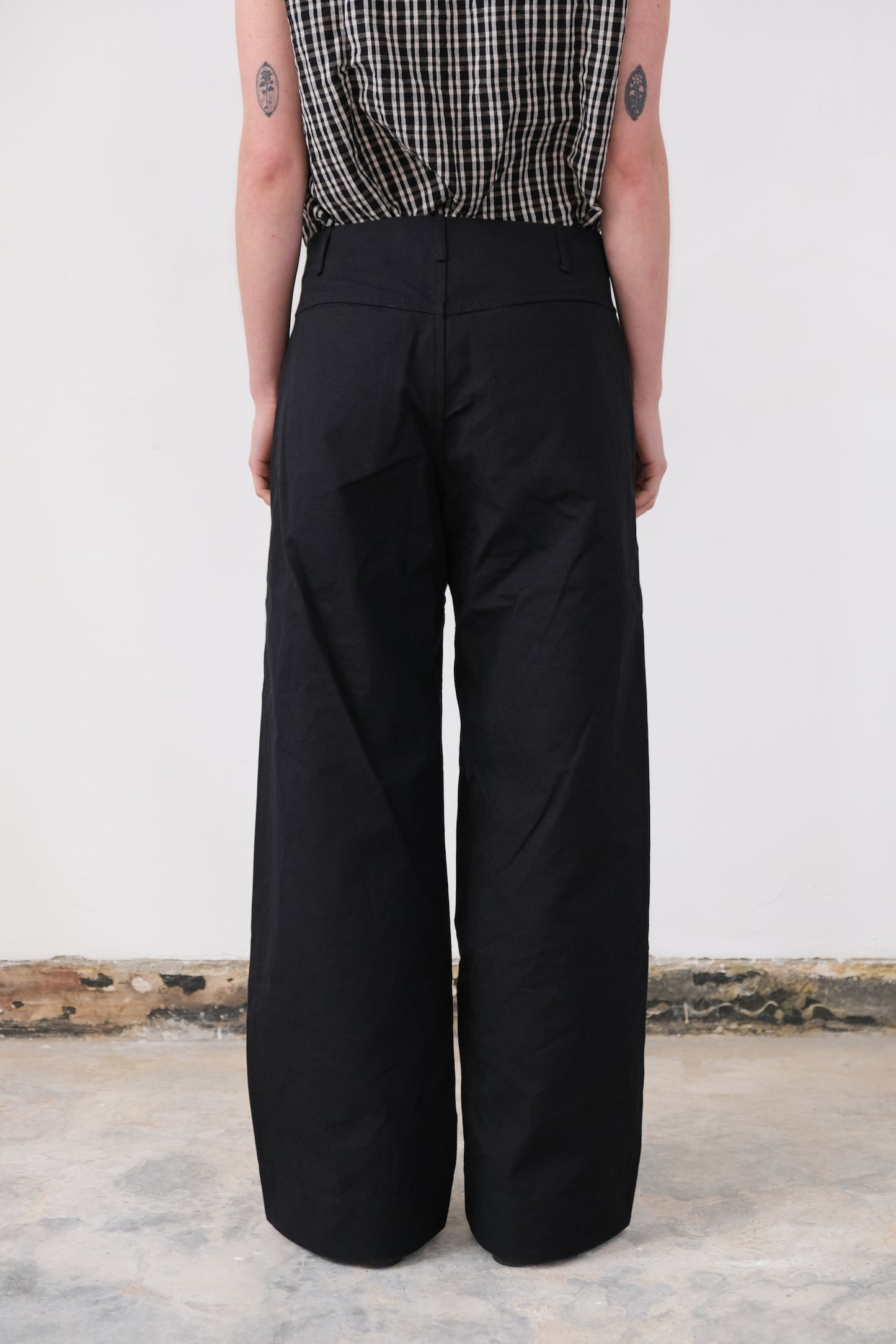 wide leg trousers, black 10oz duck canvas