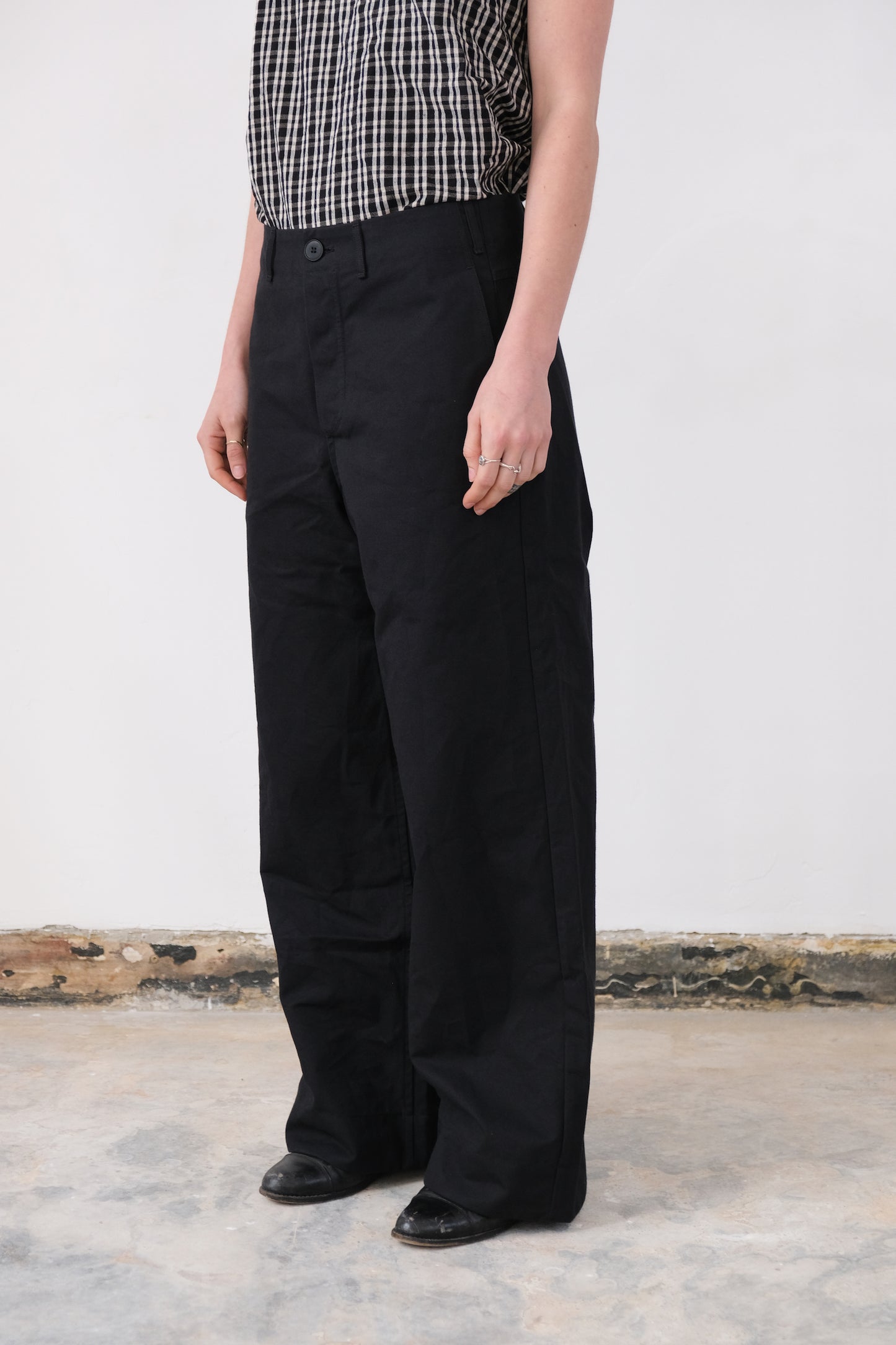 wide leg trousers, black 10oz duck canvas