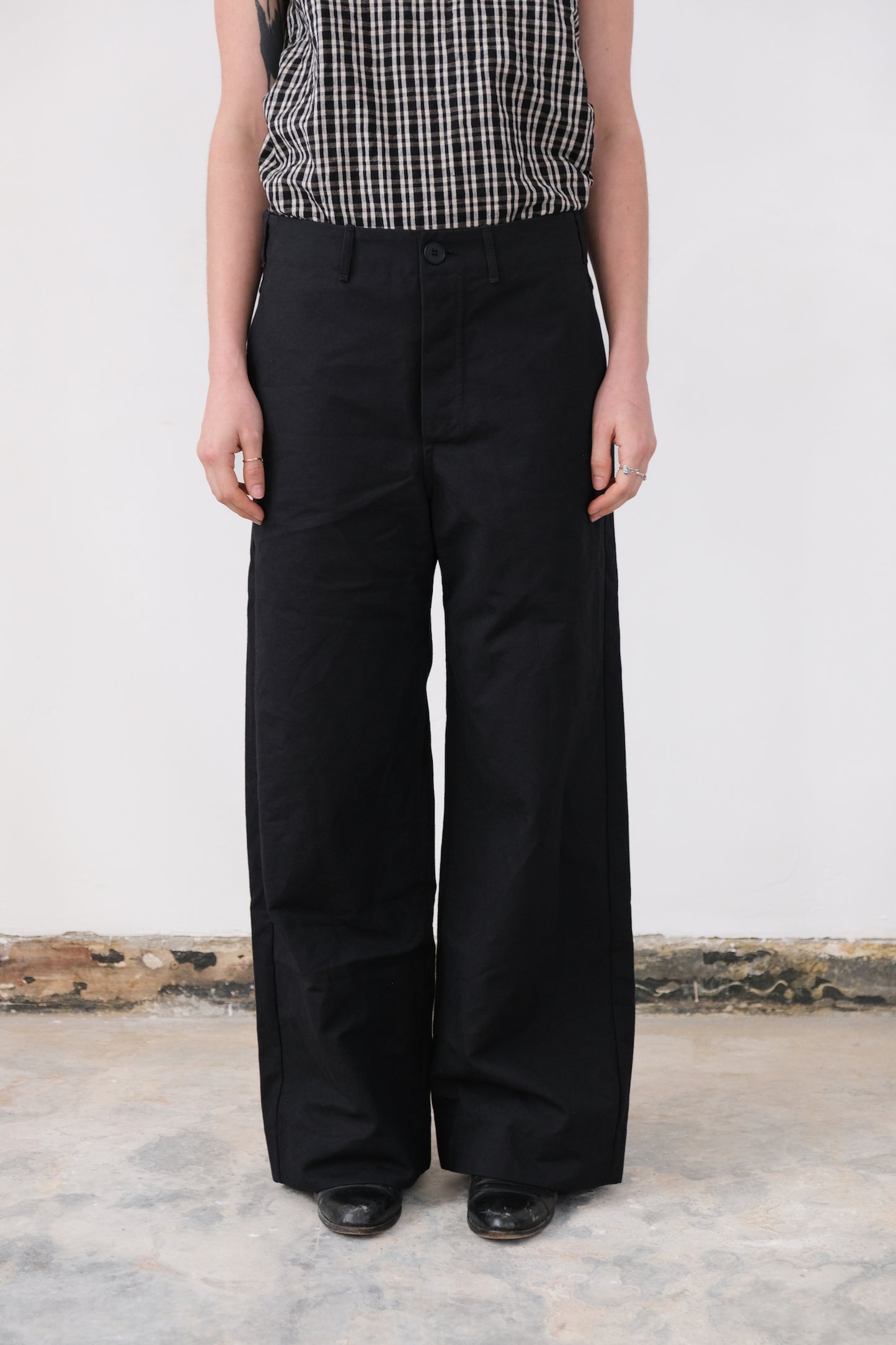 wide leg trousers, black 10oz duck canvas