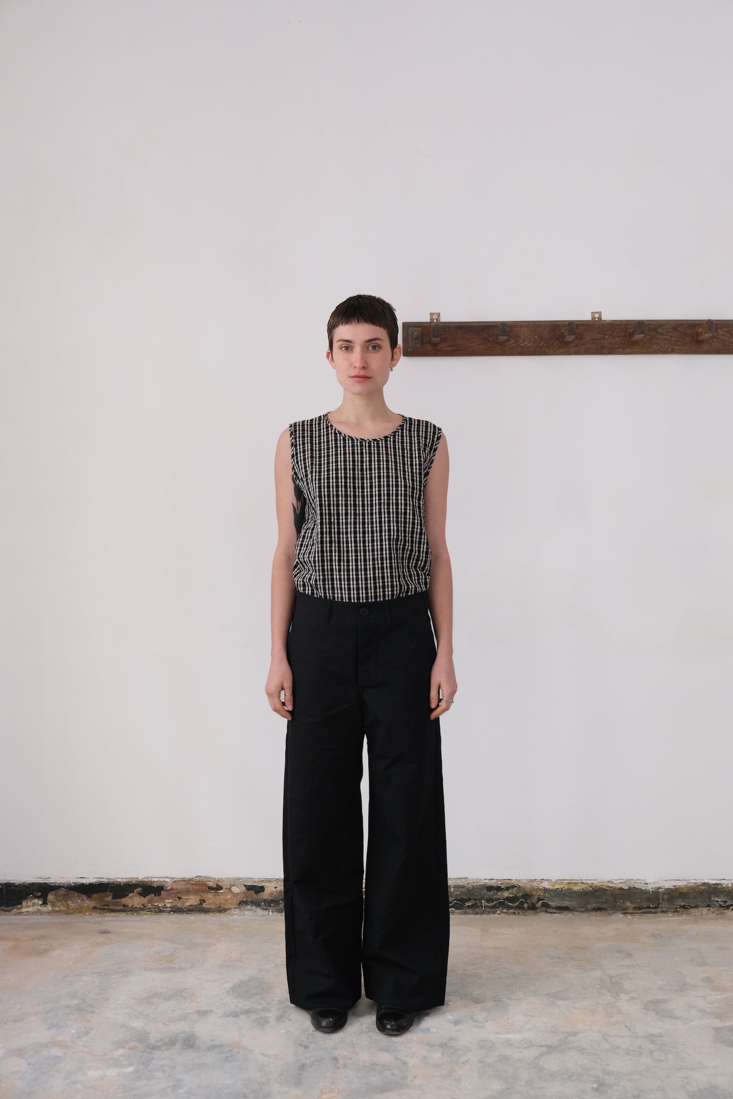 wide leg trousers, black 10oz duck canvas