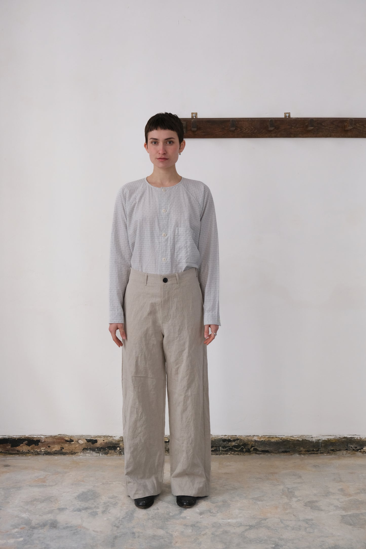 wide leg trousers, natural farmers cloth