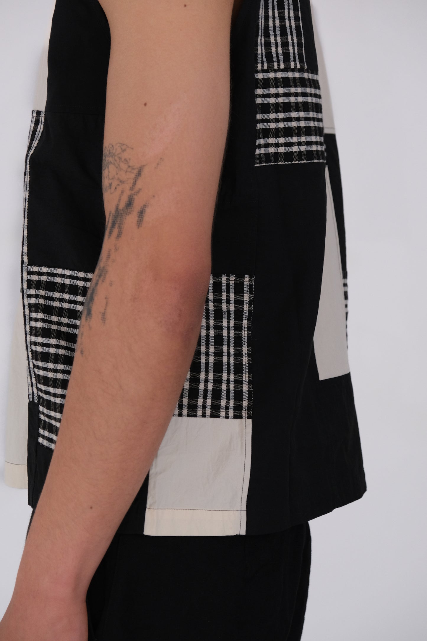 woven tank top, dark patchwork