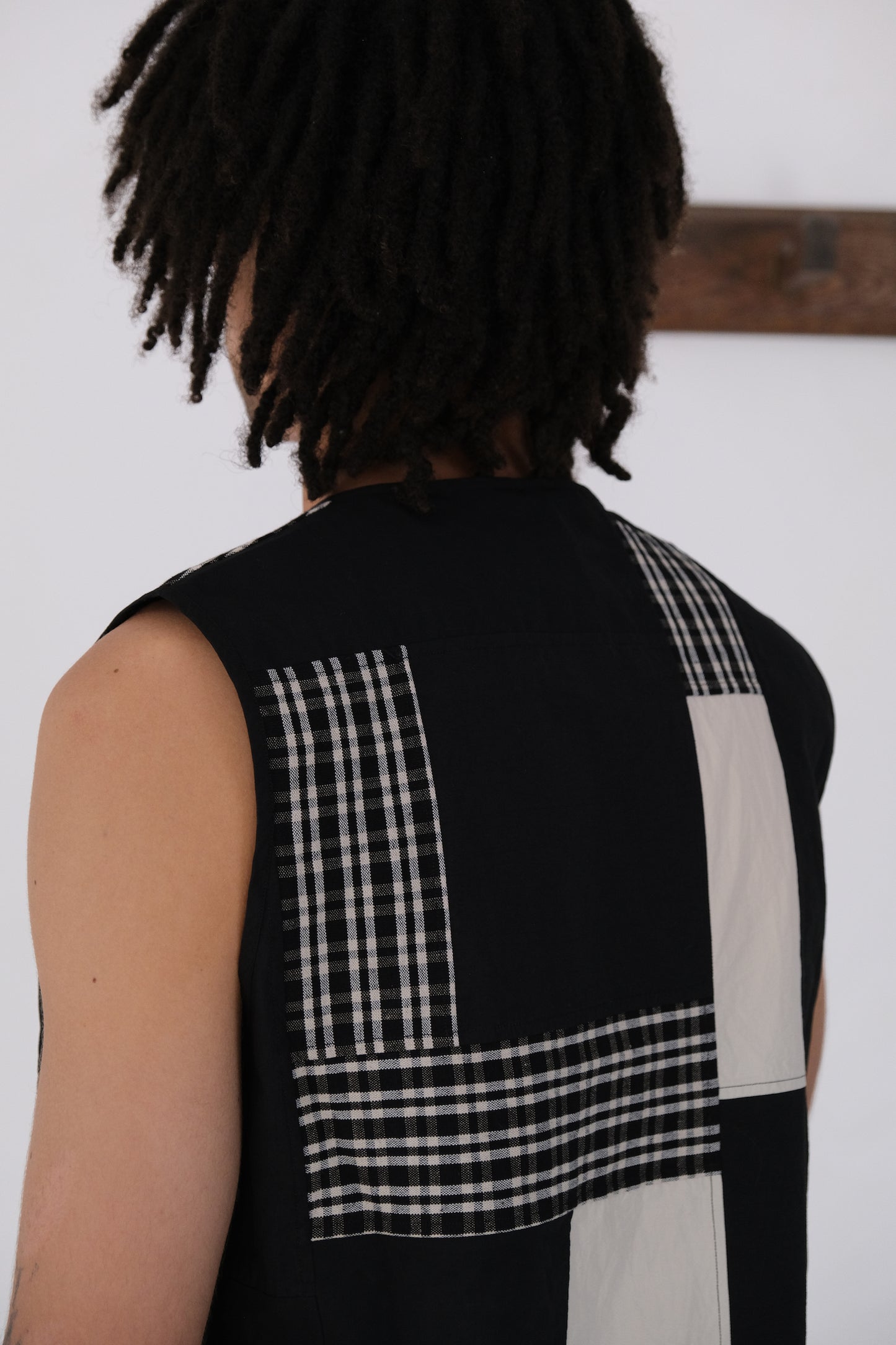 woven tank top, dark patchwork