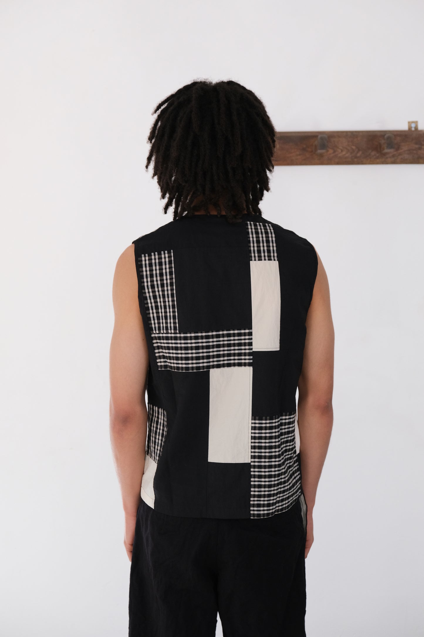 woven tank top, dark patchwork