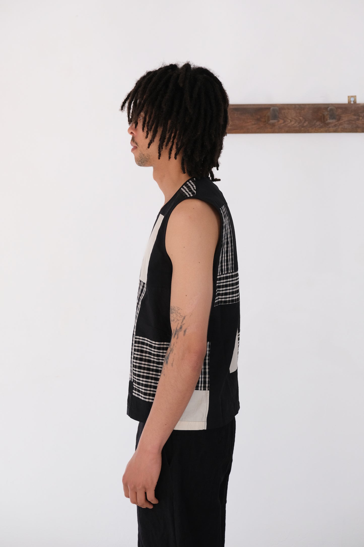woven tank top, dark patchwork