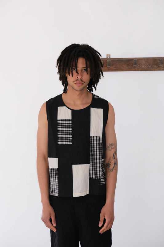 woven tank top, dark patchwork