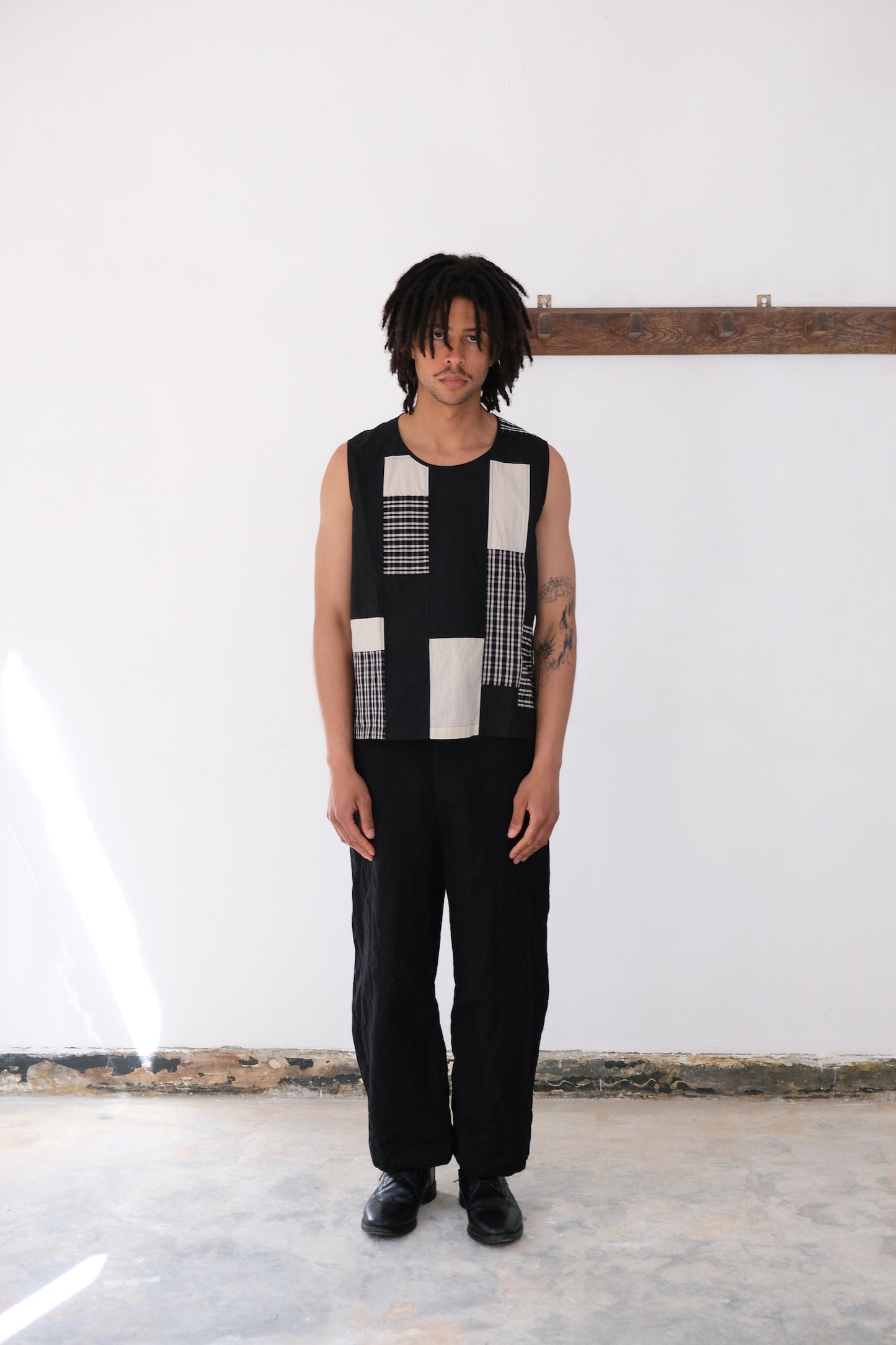 woven tank top, dark patchwork