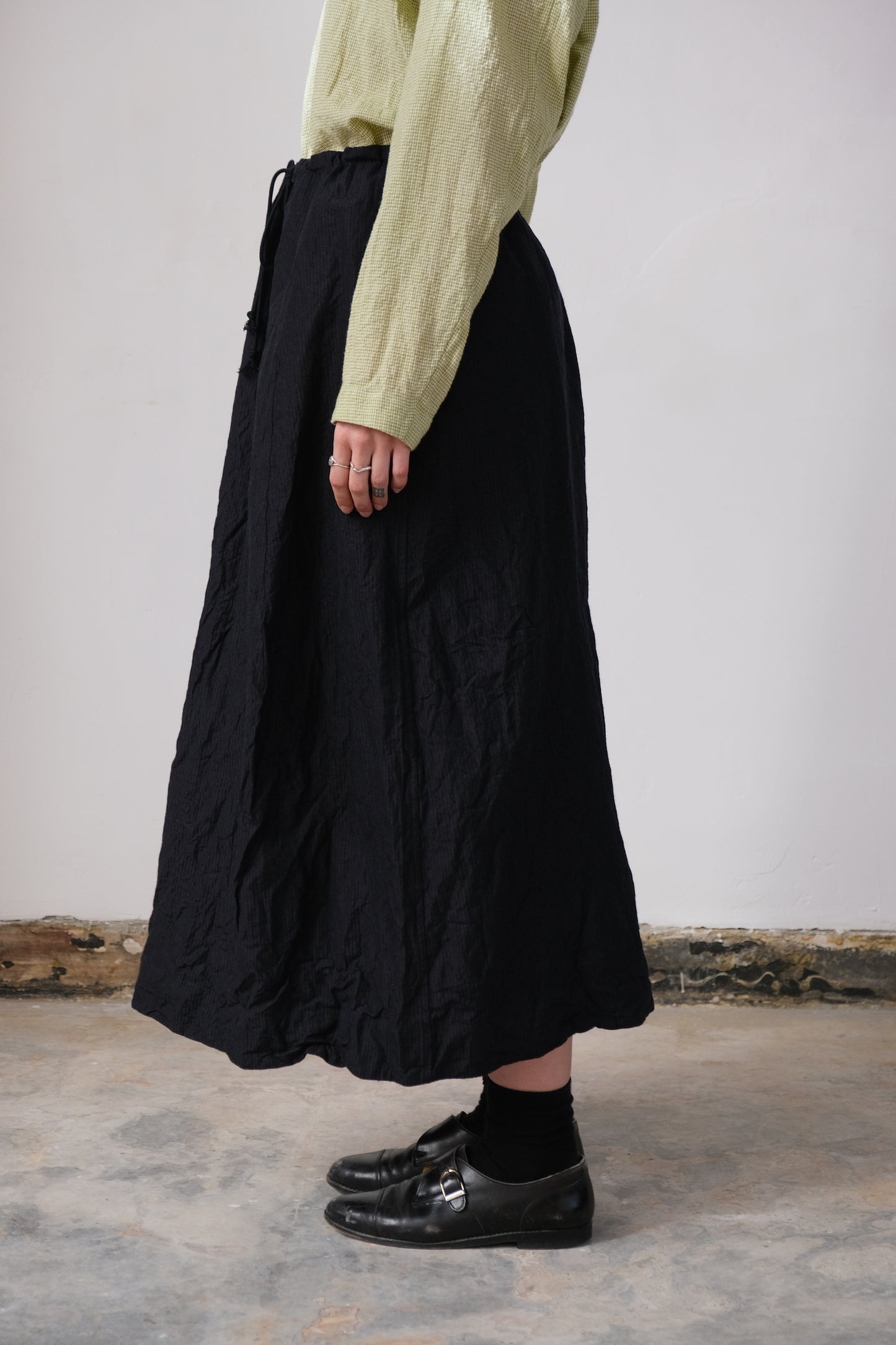 inmo skirt, midnight fine herringbone