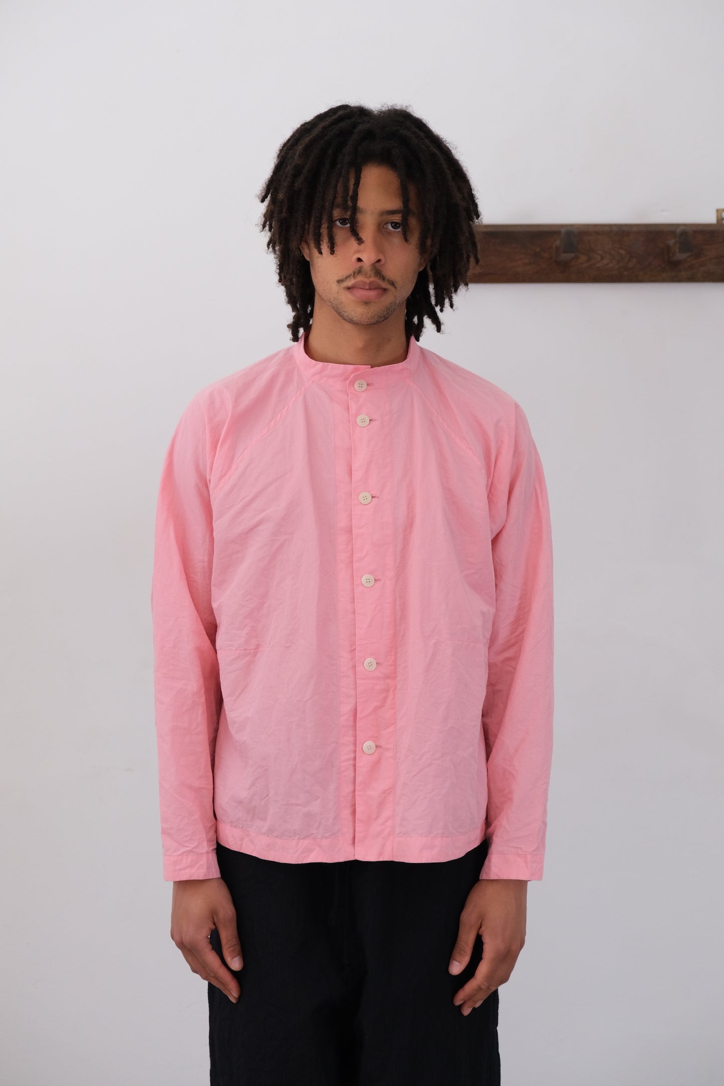 atelier shirt, pink ramie dense typewriter