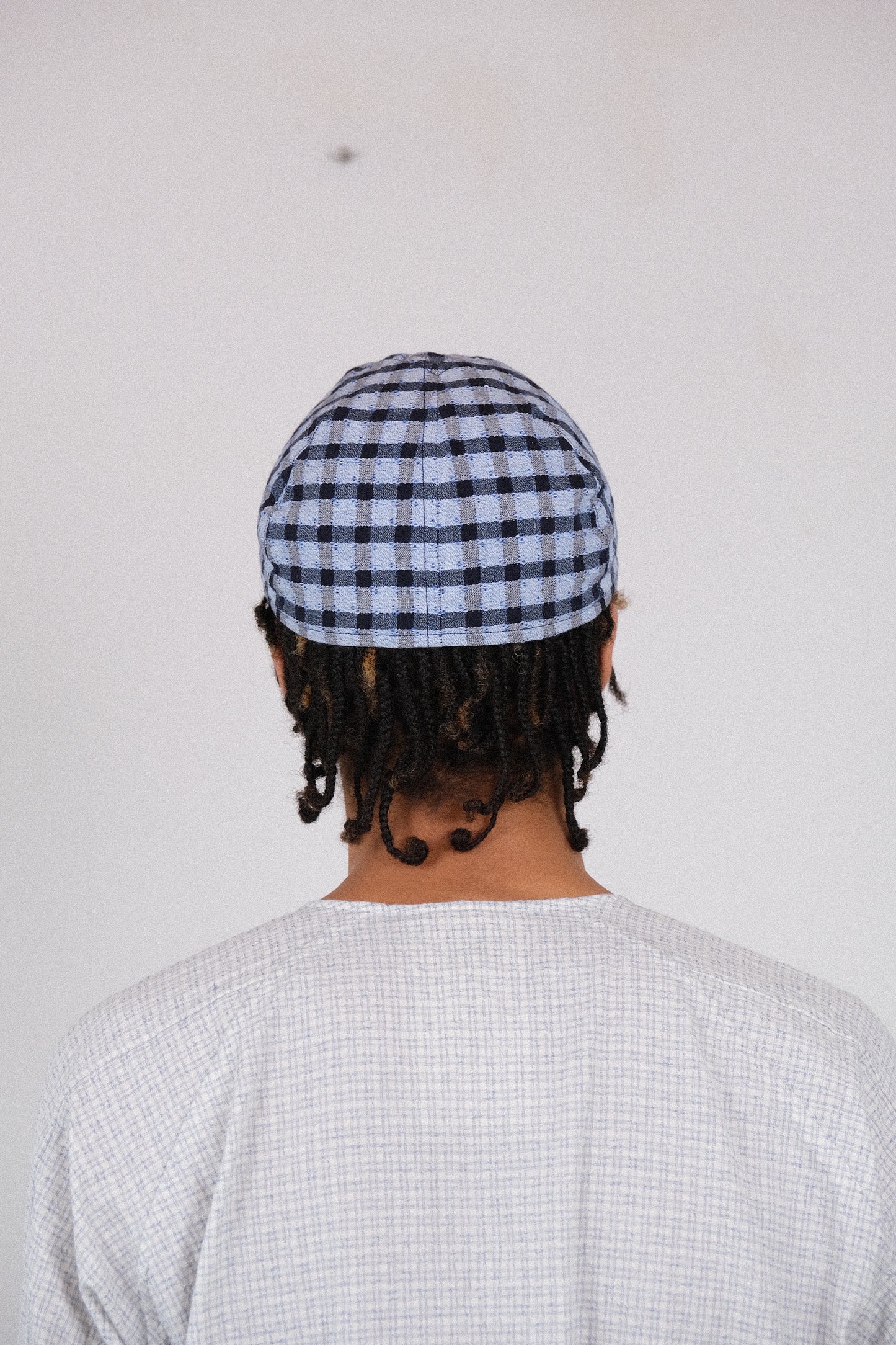 sebs cap, light blue dark navy dobby check