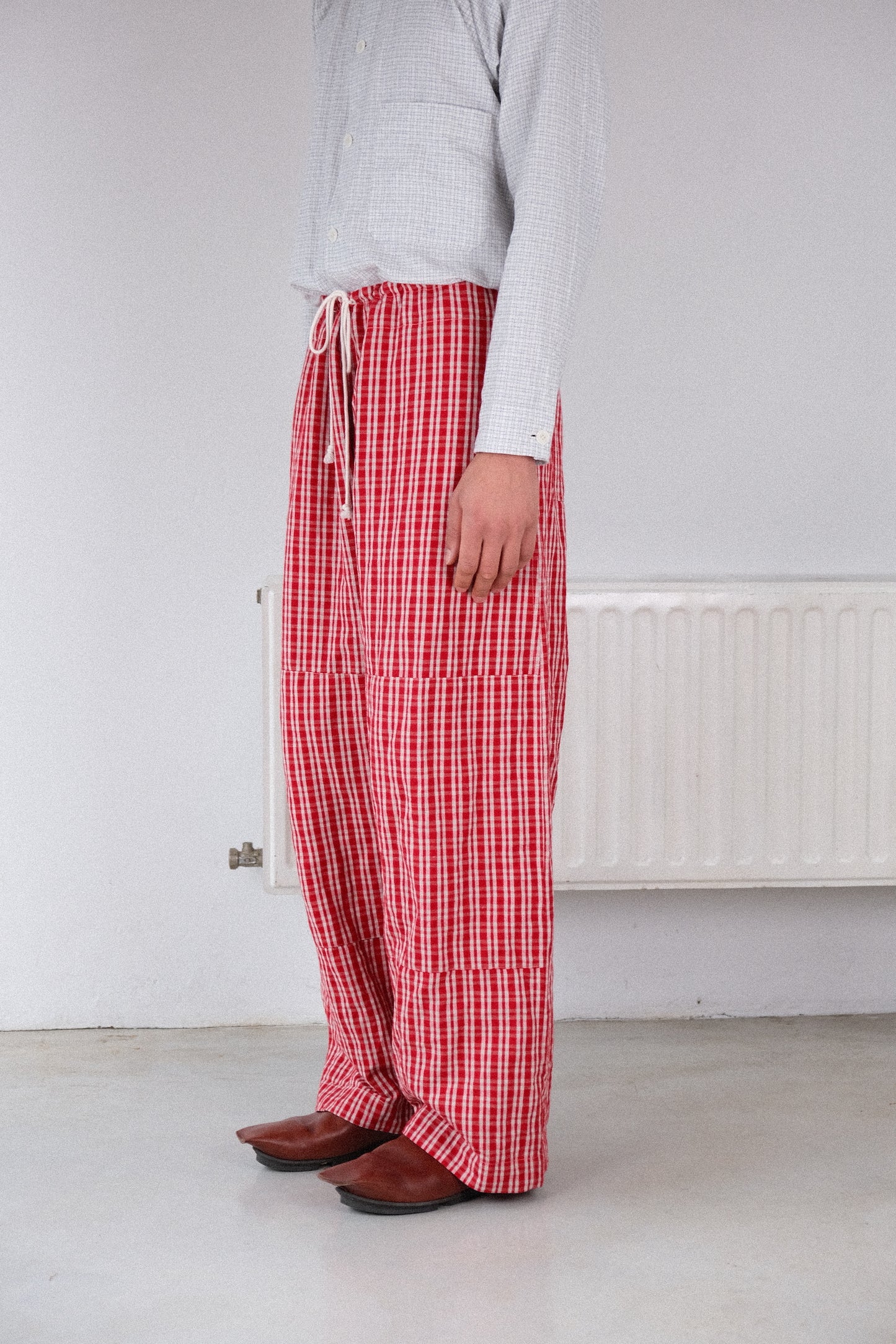 gardening trousers, red kelsch cloth