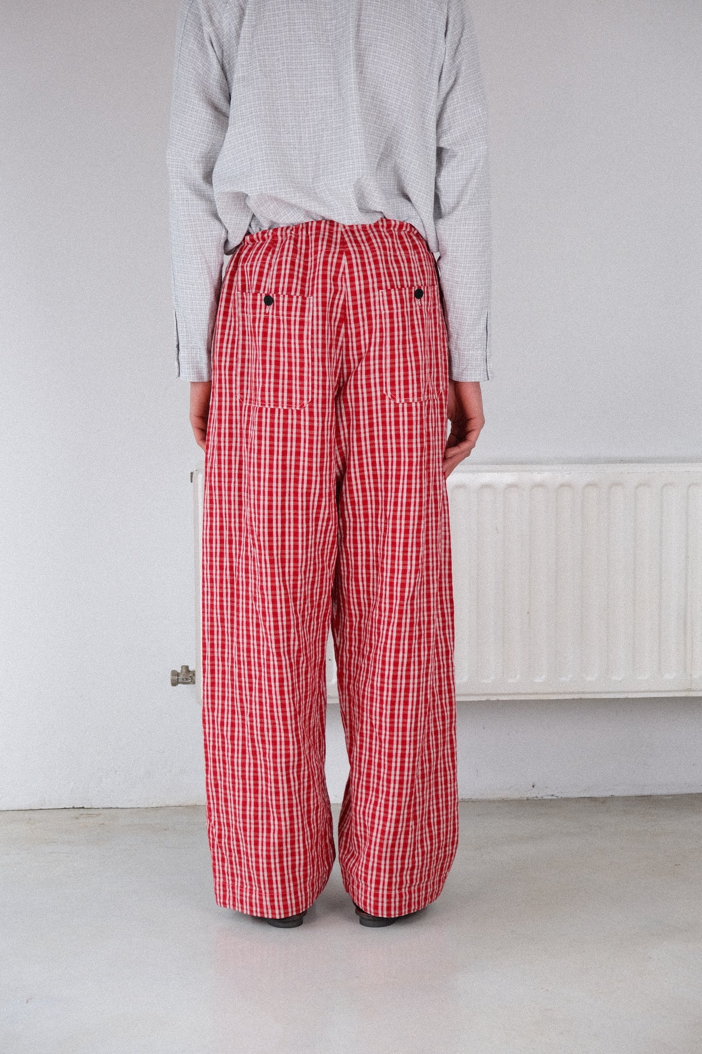 gardening trousers, red kelsch cloth