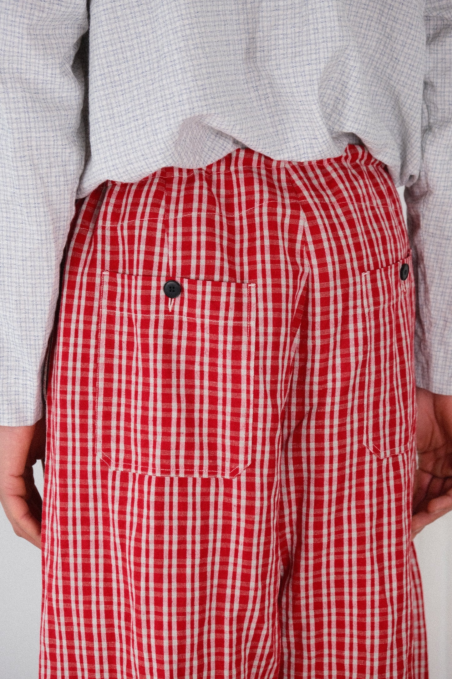 gardening trousers, red kelsch cloth