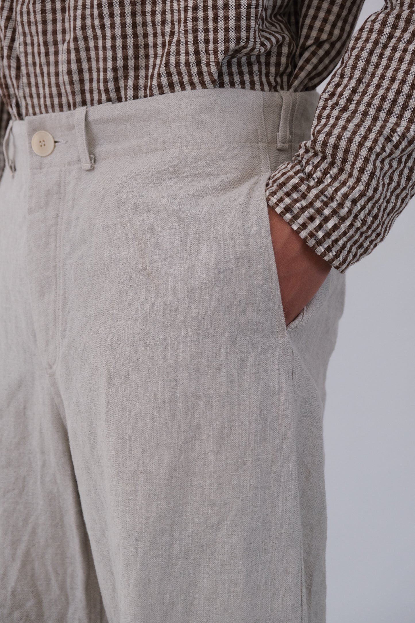 inmo pants, natural french herringbone