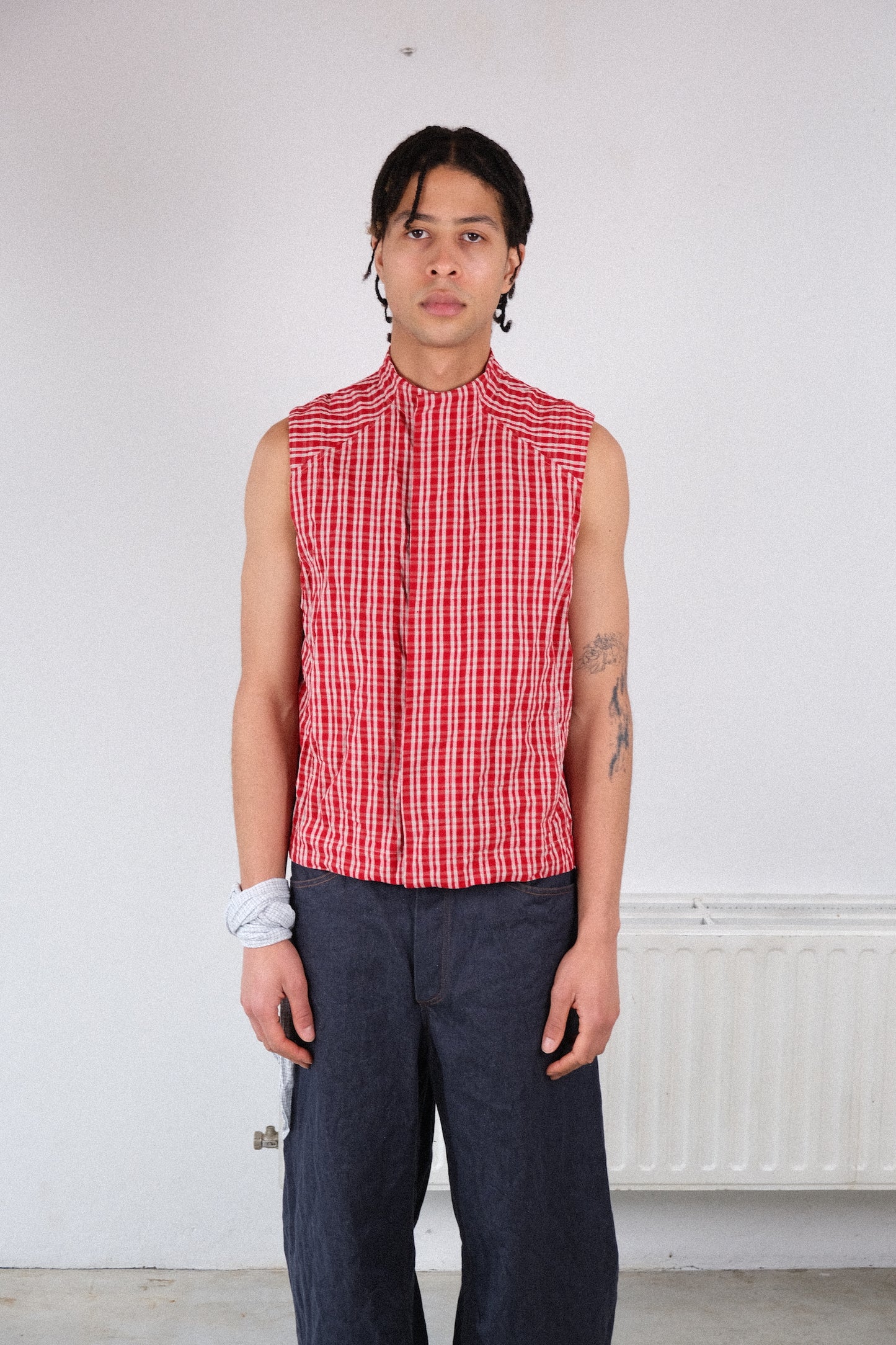 cycling vest, red kelsch cloth