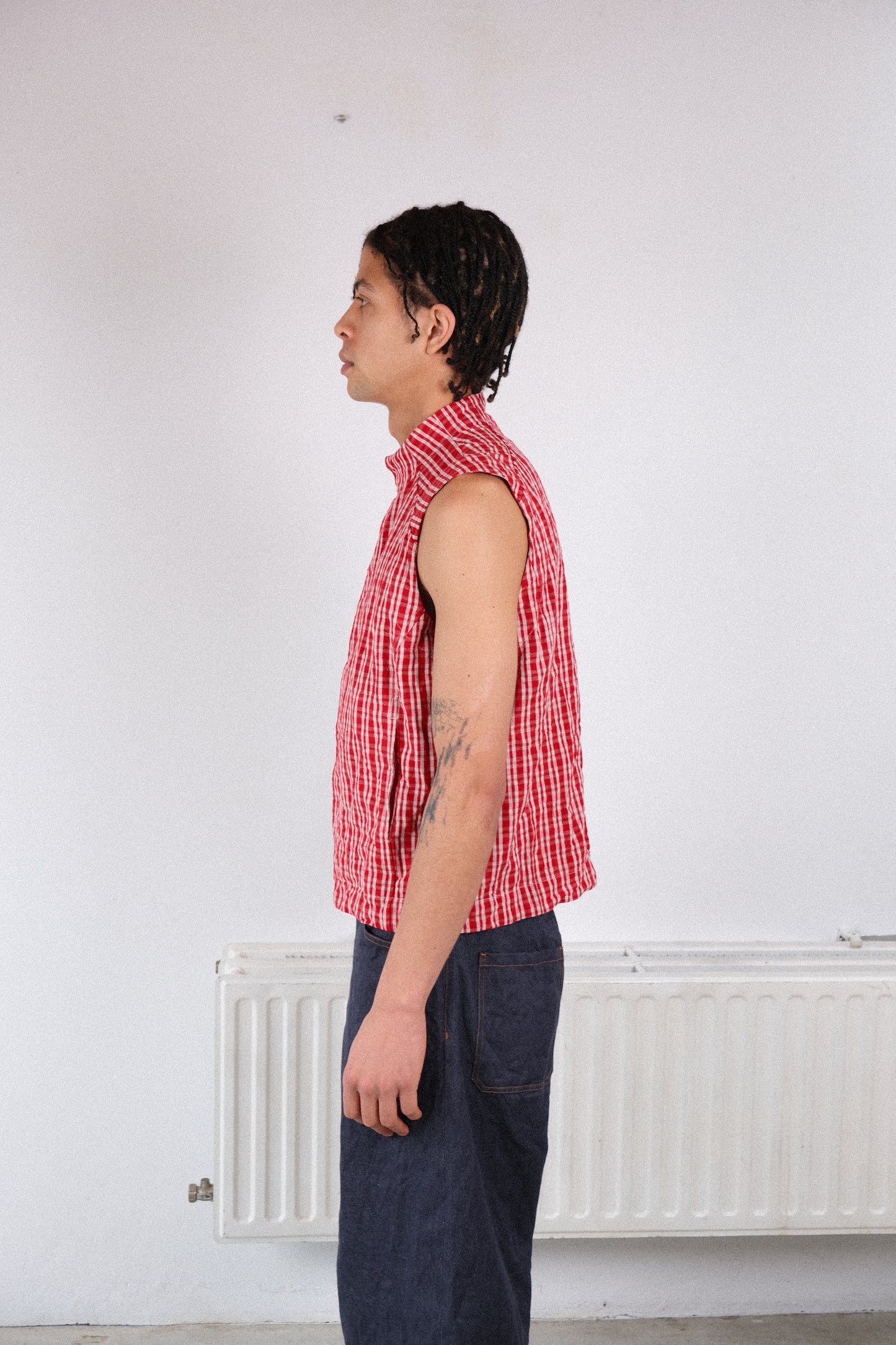 cycling vest, red kelsch cloth