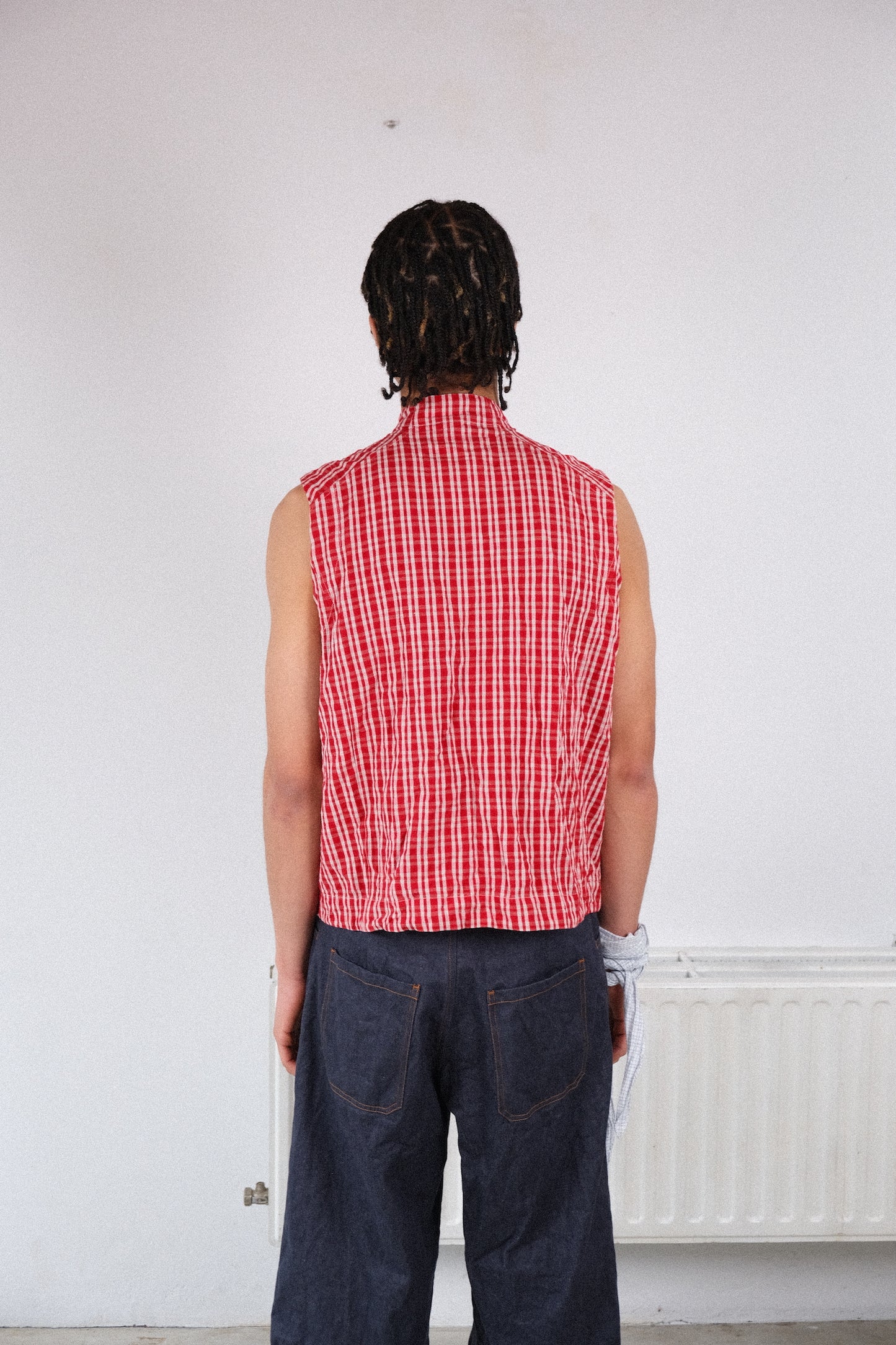 cycling vest, red kelsch cloth