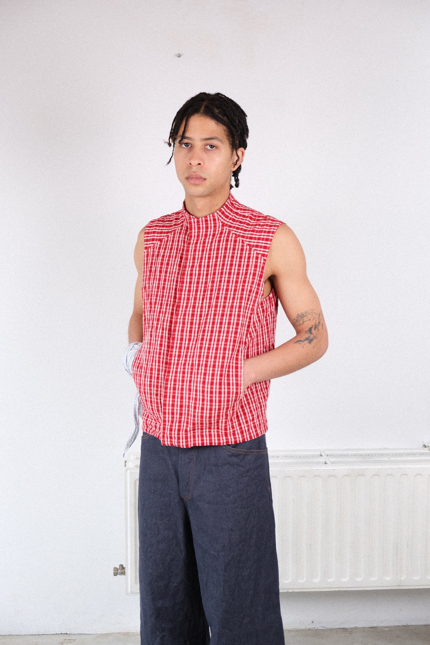 cycling vest, red kelsch cloth