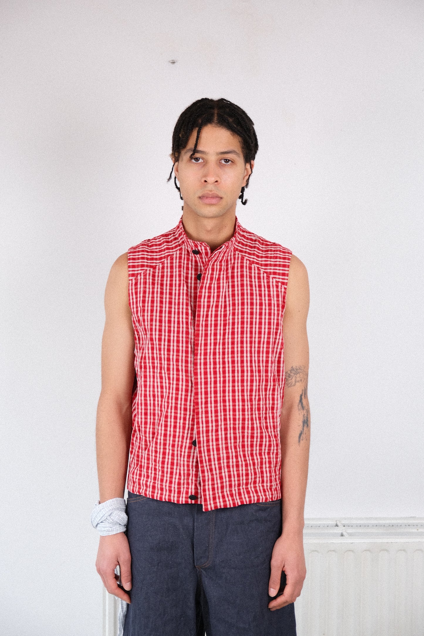 cycling vest, red kelsch cloth