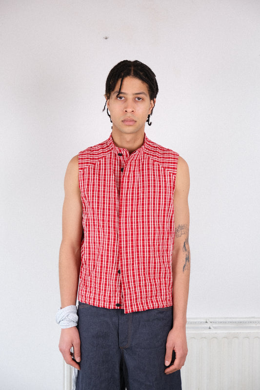 cycling vest, red kelsch cloth
