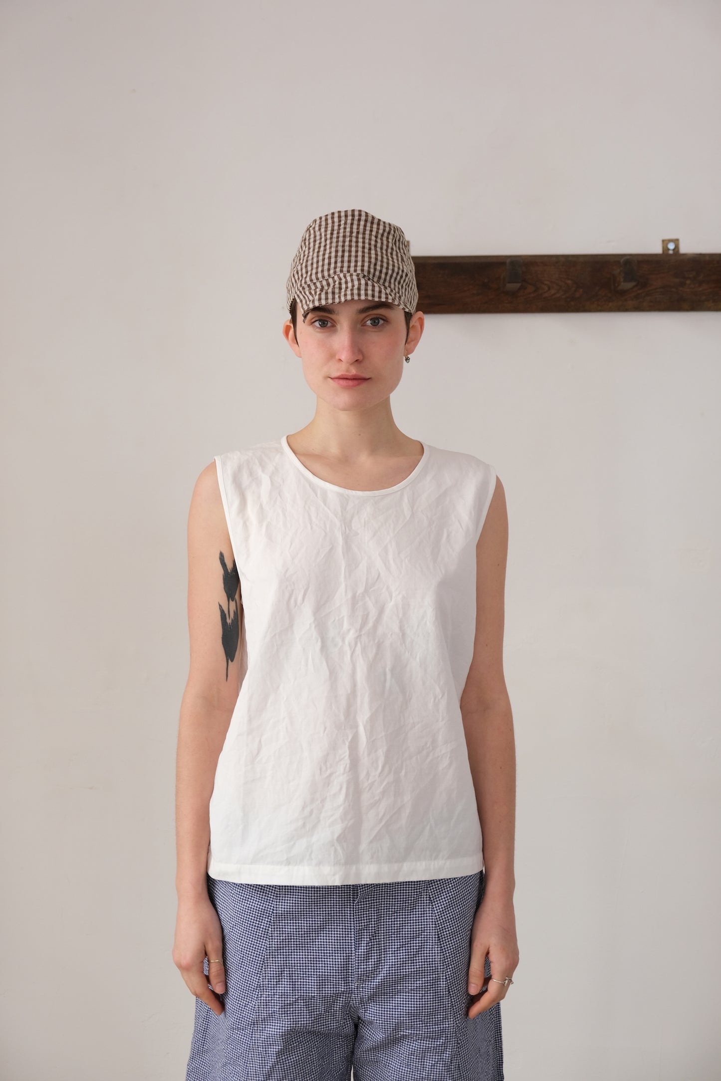 woven tank top, white ultra-hard twist gabardine