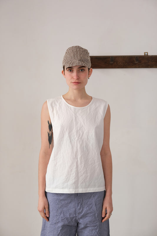 woven tank top, white ultra-hard twist gabardine