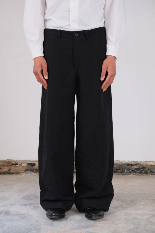 wide leg trousers, black ultra-hard twist oxford