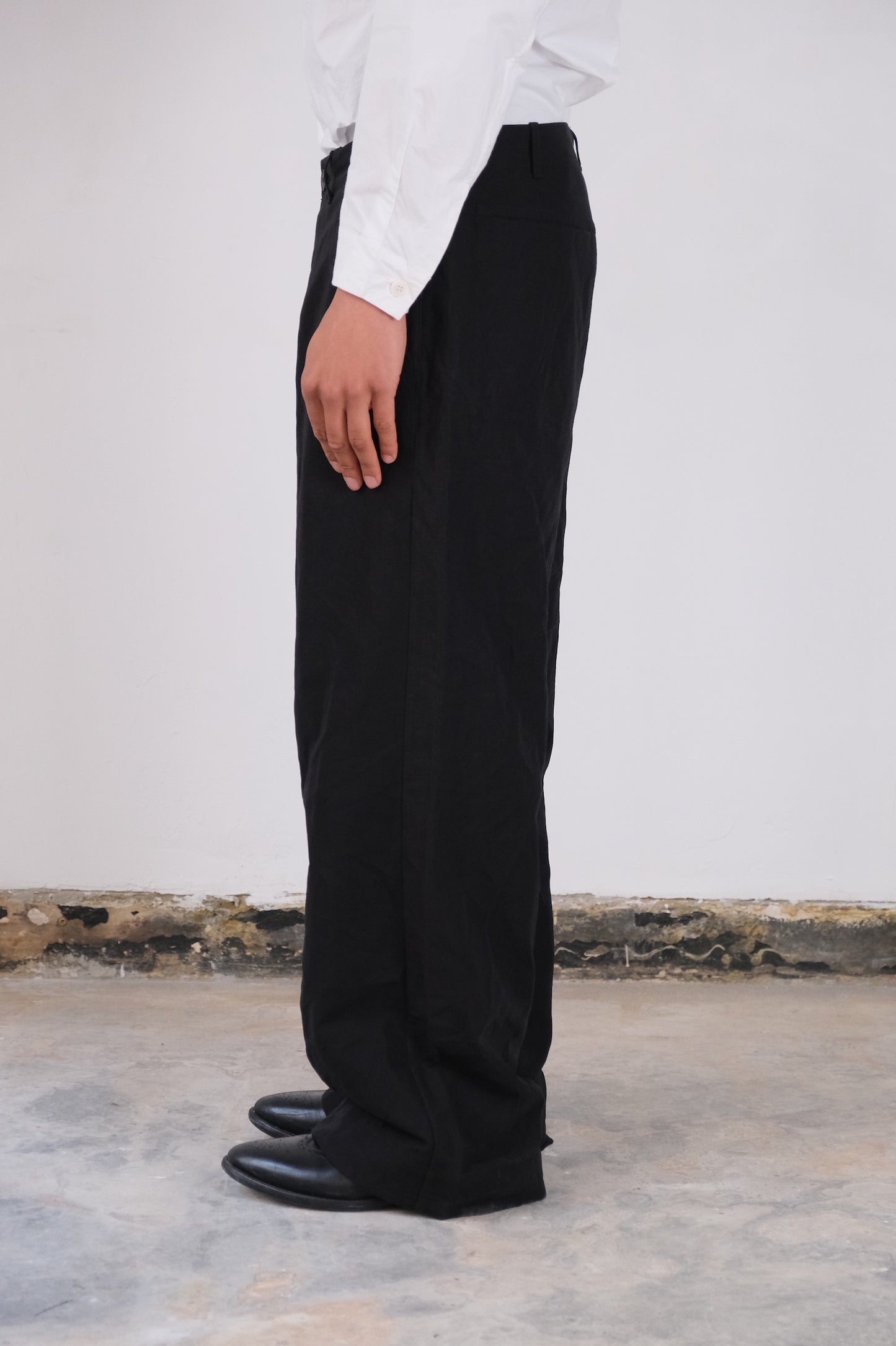 wide leg trousers, black ultra-hard twist oxford
