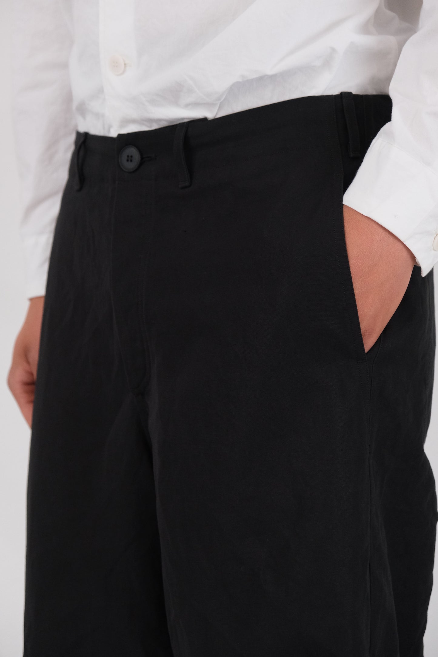 wide leg trousers, black ultra-hard twist oxford