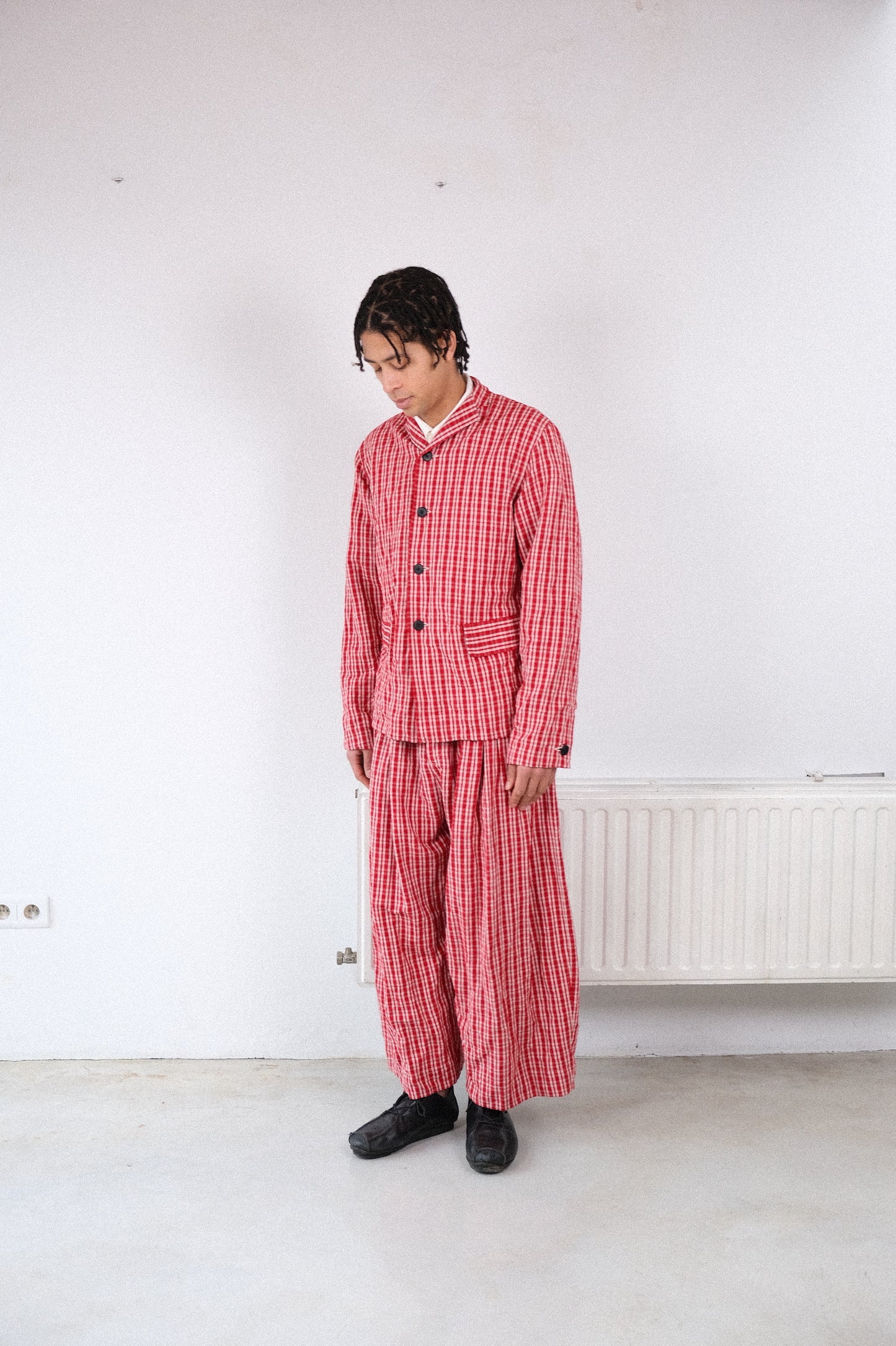 baggy blazer, red kelsch cloth