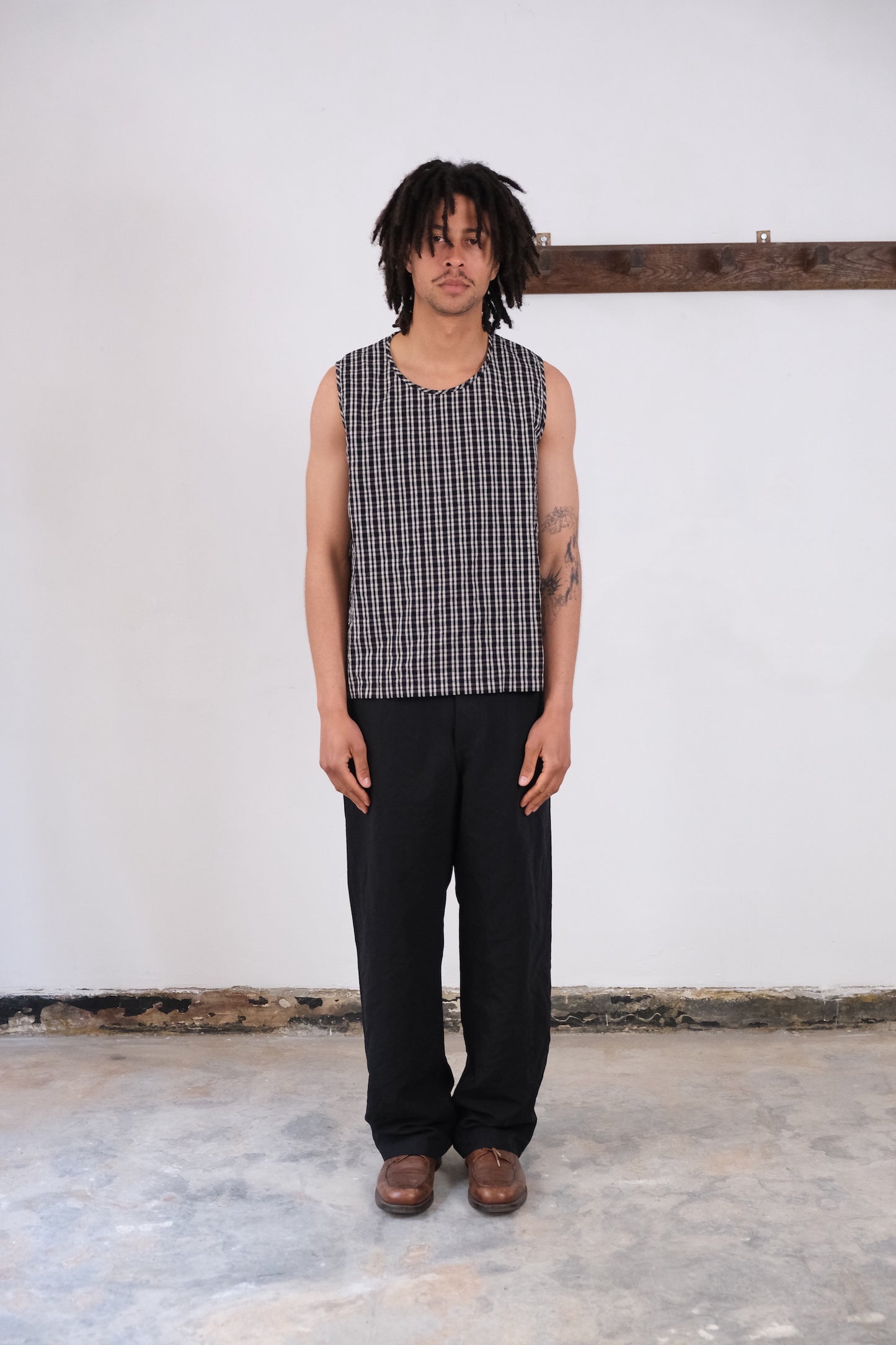 woven tank top, black kelsch cloth