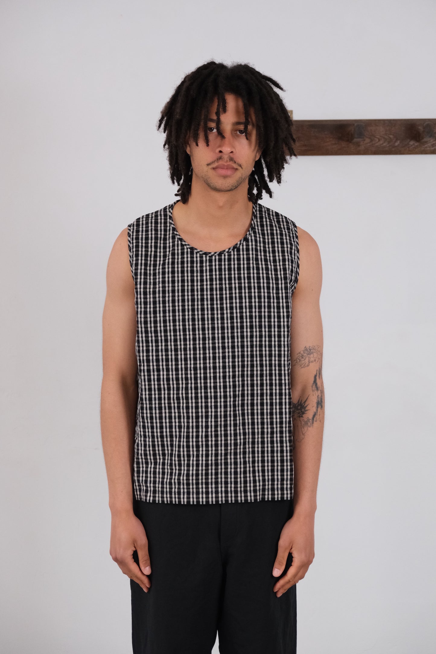 woven tank top, black kelsch cloth