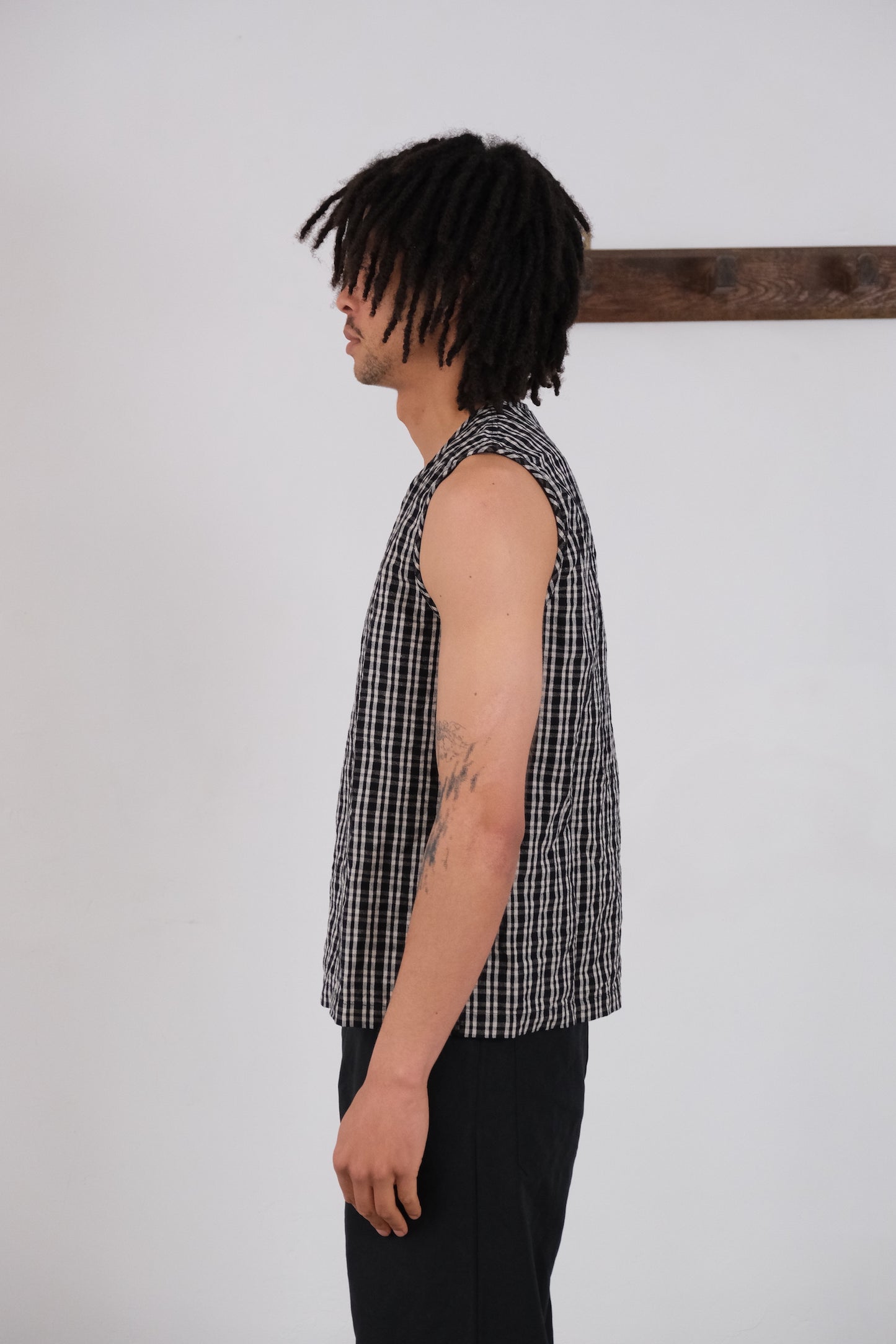 woven tank top, black kelsch cloth