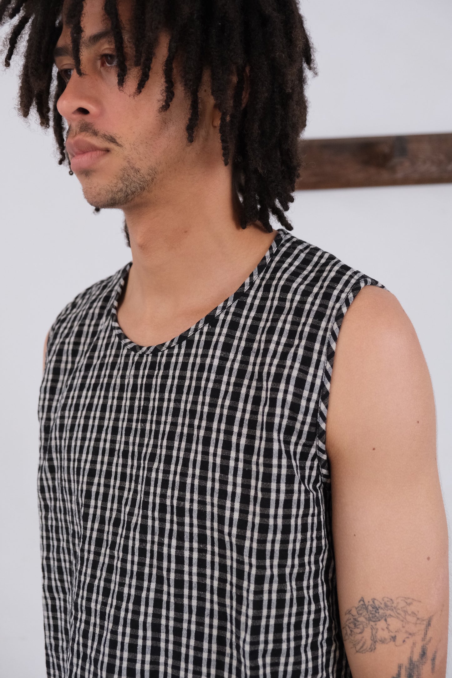 woven tank top, black kelsch cloth