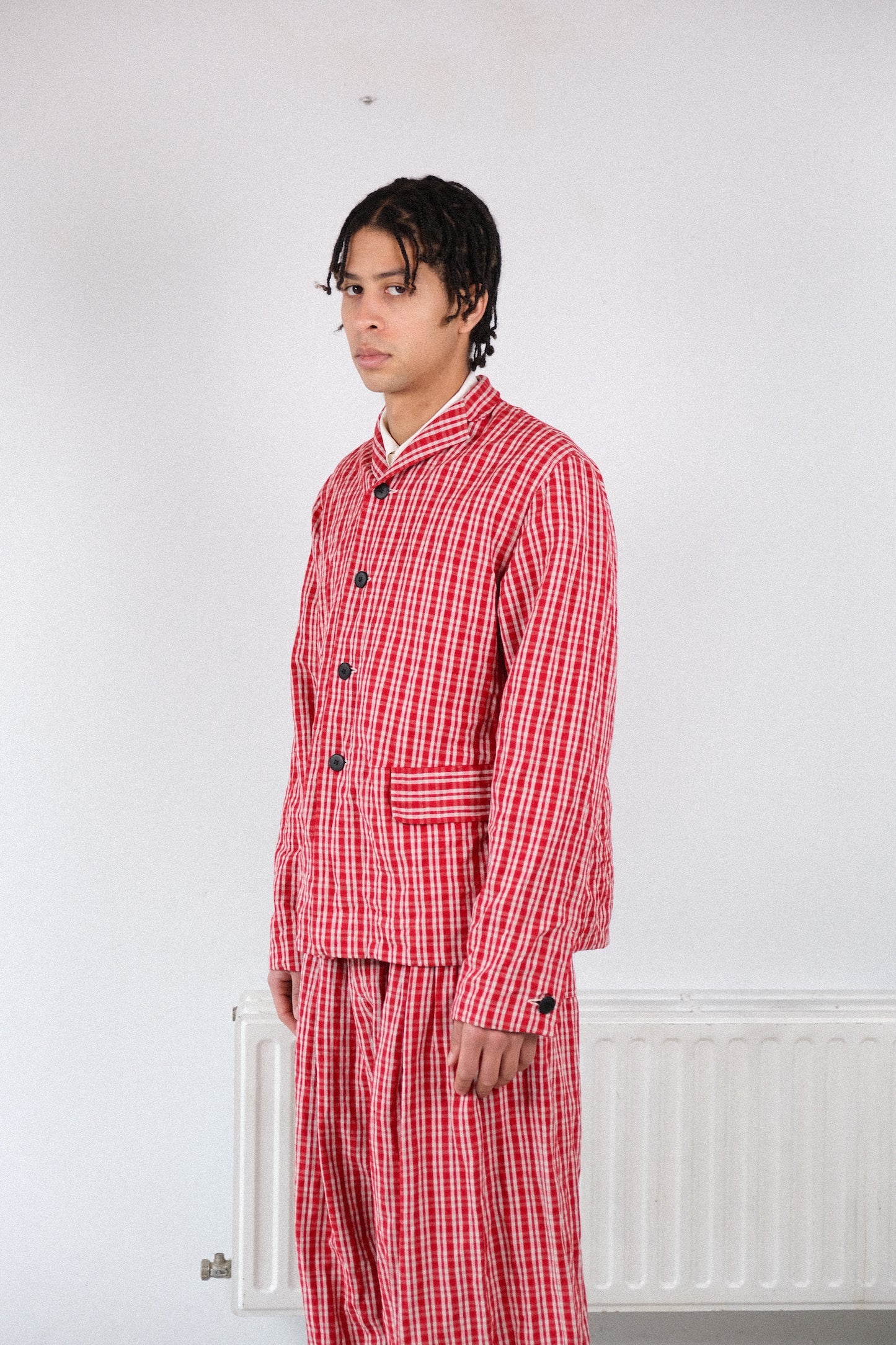 baggy blazer, red kelsch cloth
