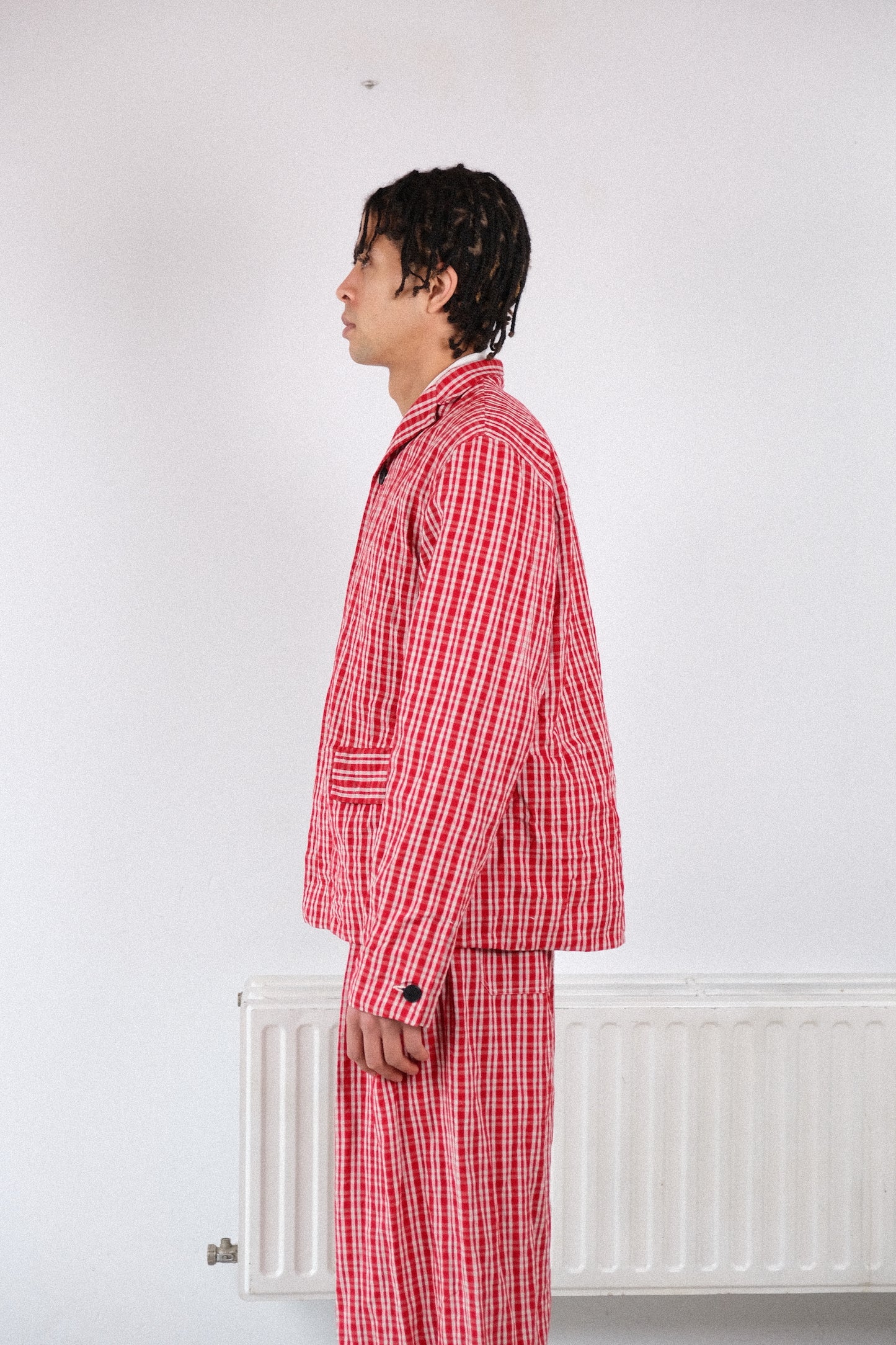 baggy blazer, red kelsch cloth