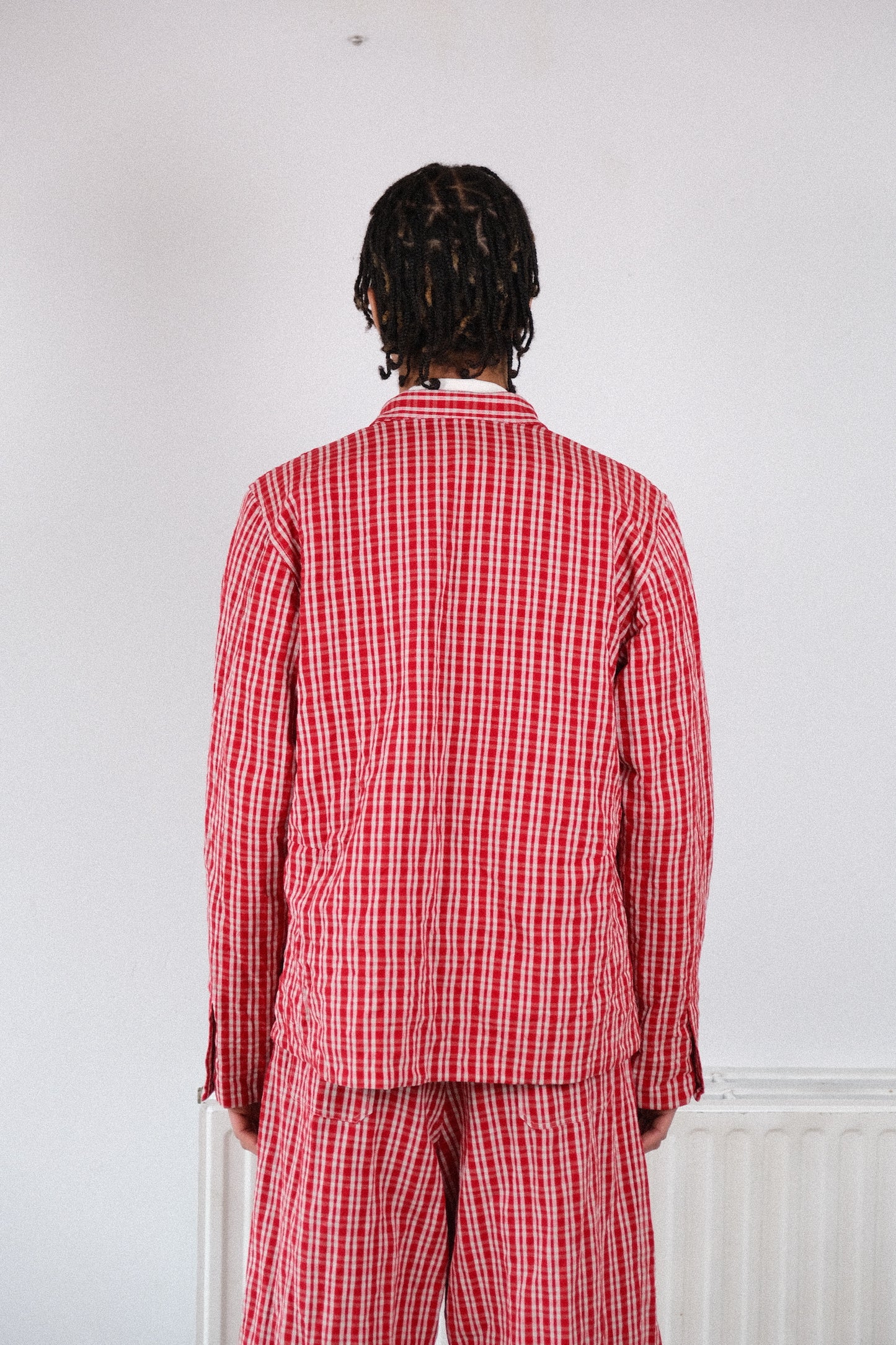 baggy blazer, red kelsch cloth