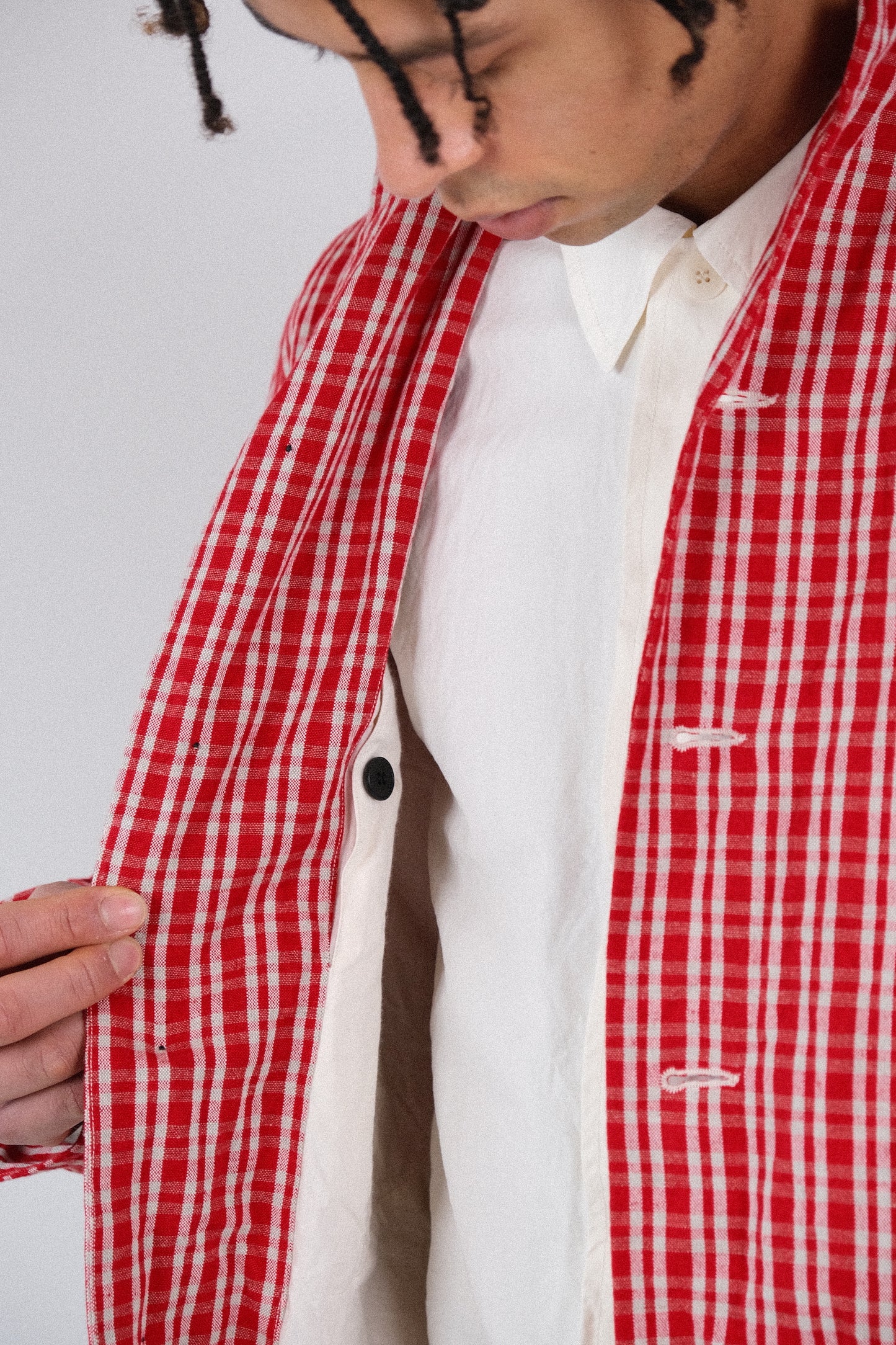 baggy blazer, red kelsch cloth