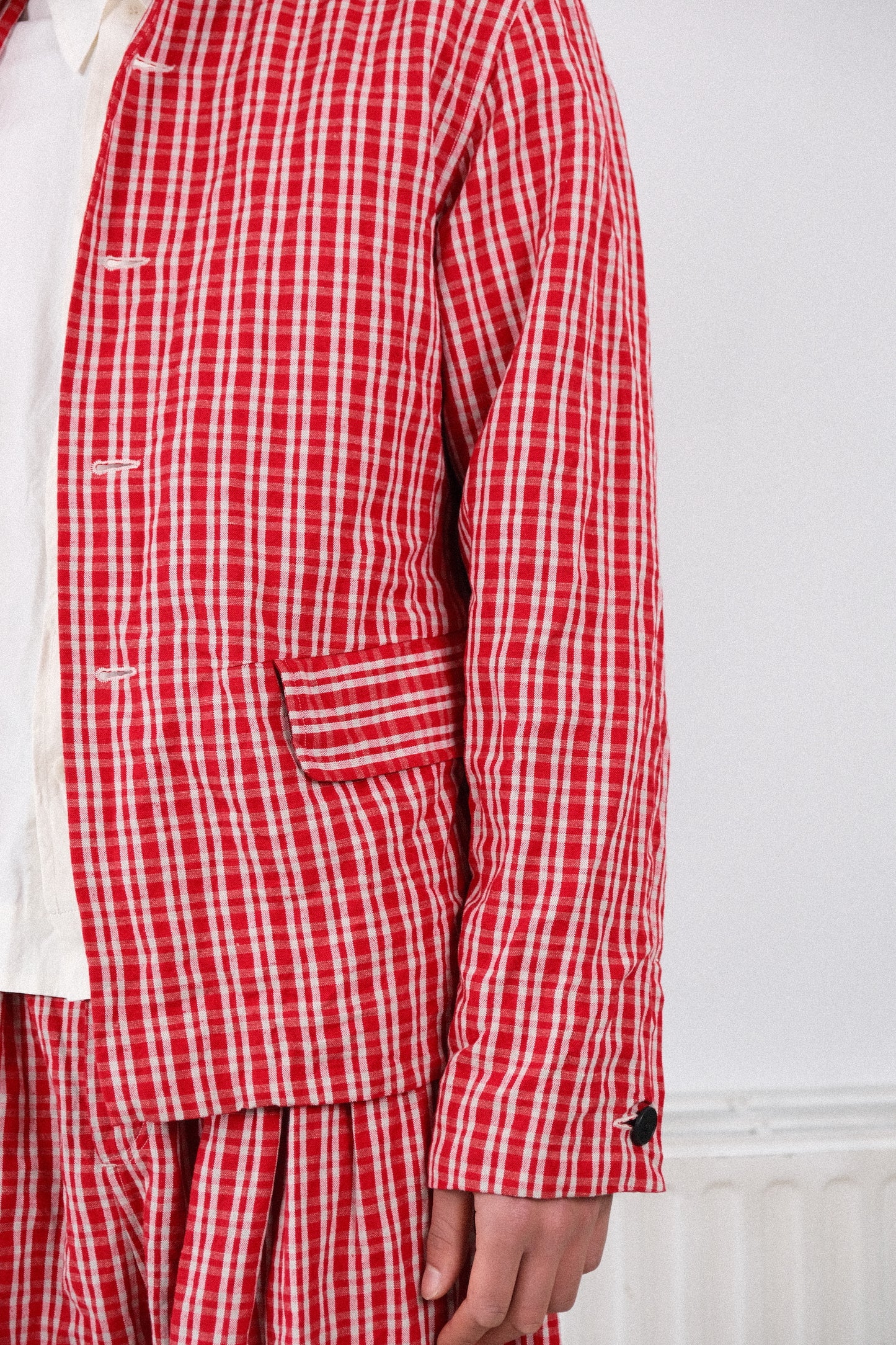 baggy blazer, red kelsch cloth