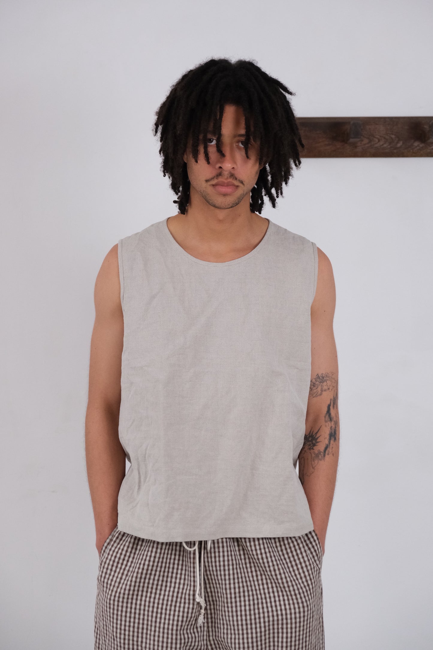 woven tank top, natural farmers cloth