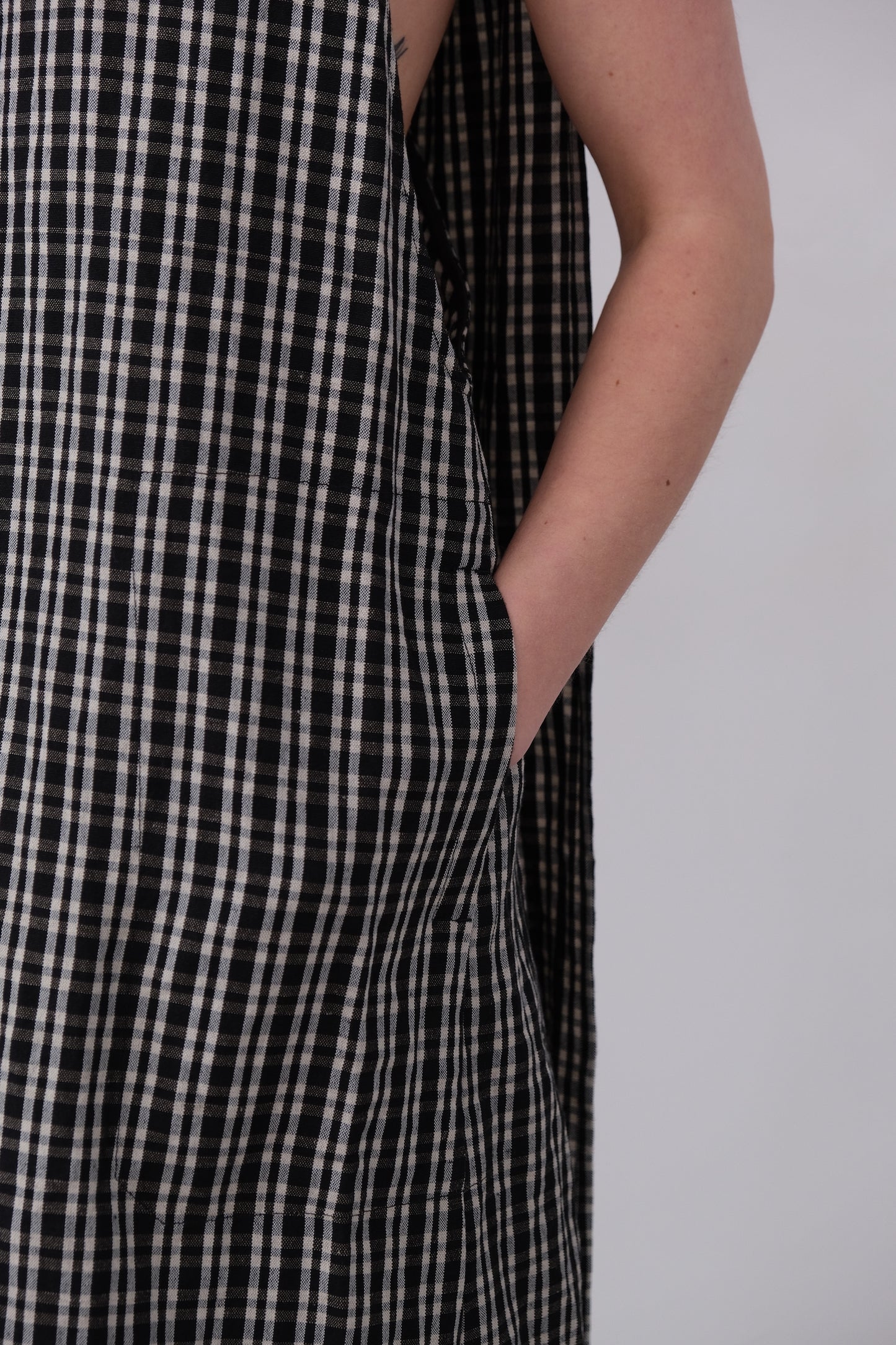 apron dress, black kelsch cloth