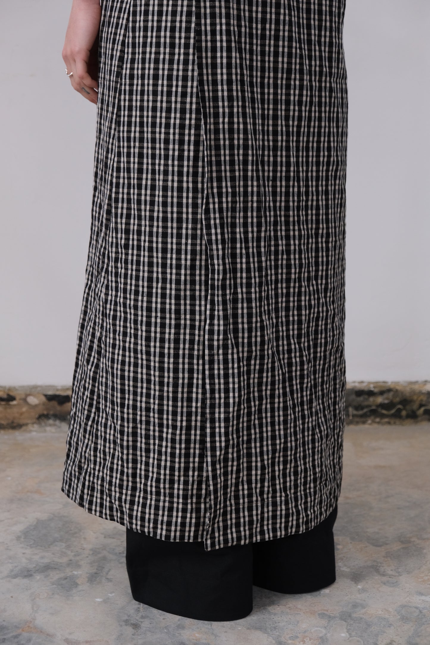 apron dress, black kelsch cloth