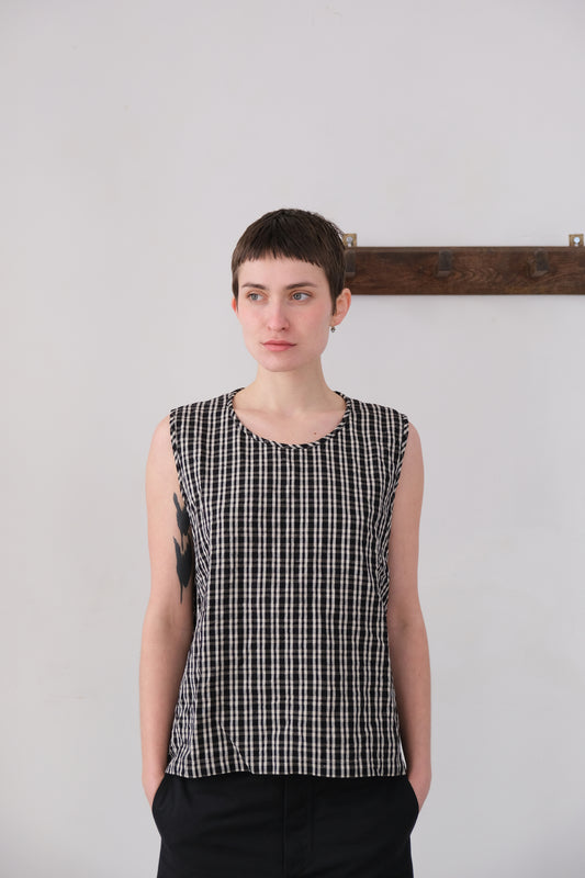 woven tank top, black kelsch cloth